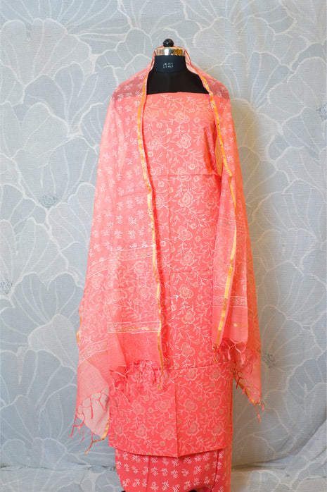 Light Peach Cotton Dress Material