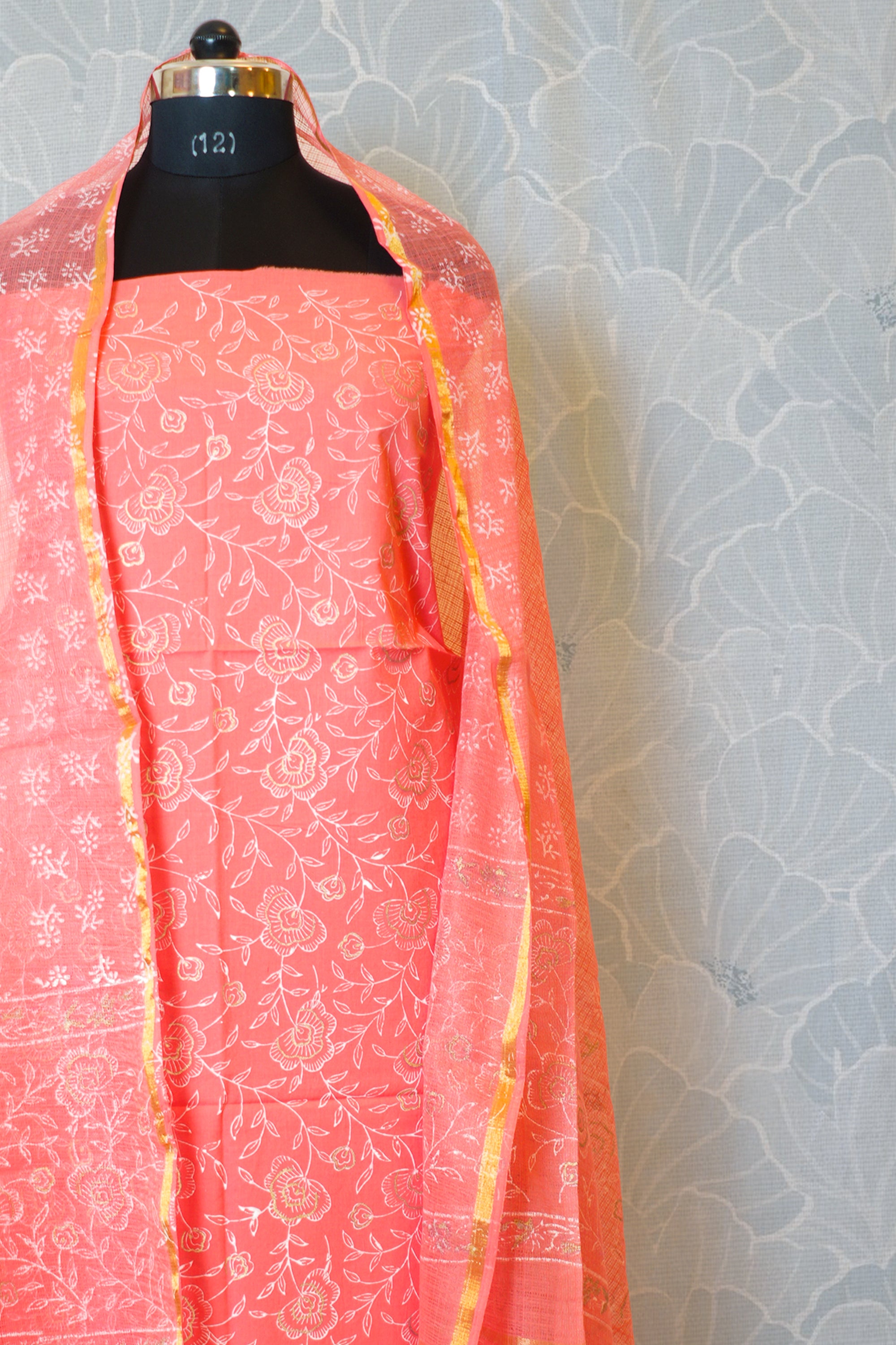 Light Peach Cotton Dress Material
