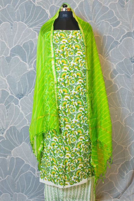 Green Yellow Cotton Dress Material
