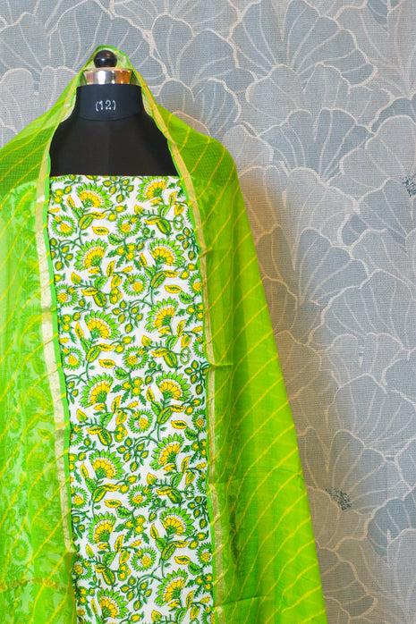 Green Yellow Cotton Dress Material