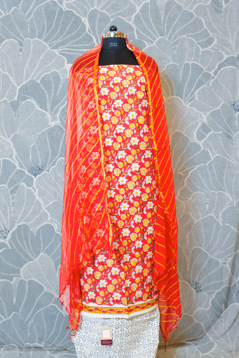 Red Yellow Cotton Dress Material