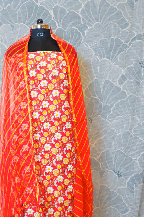 Red Yellow Cotton Dress Material