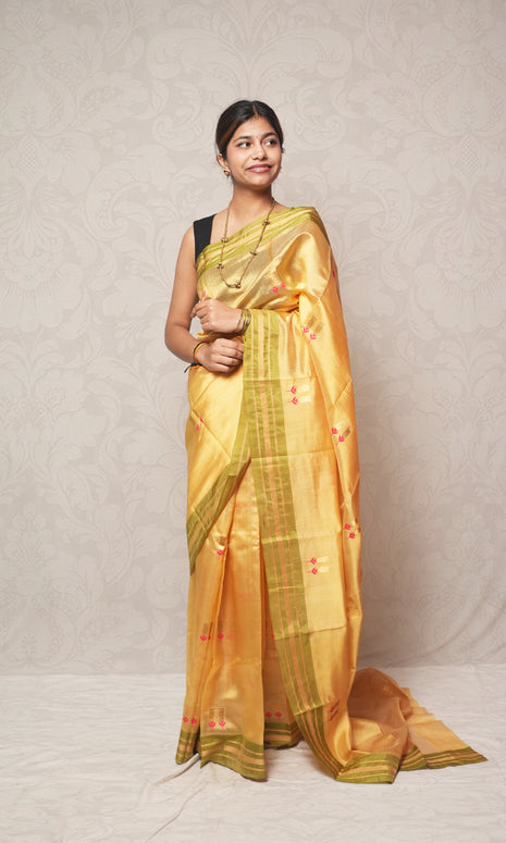 Golden Yellow Mashroo Silk Chanderi Saree