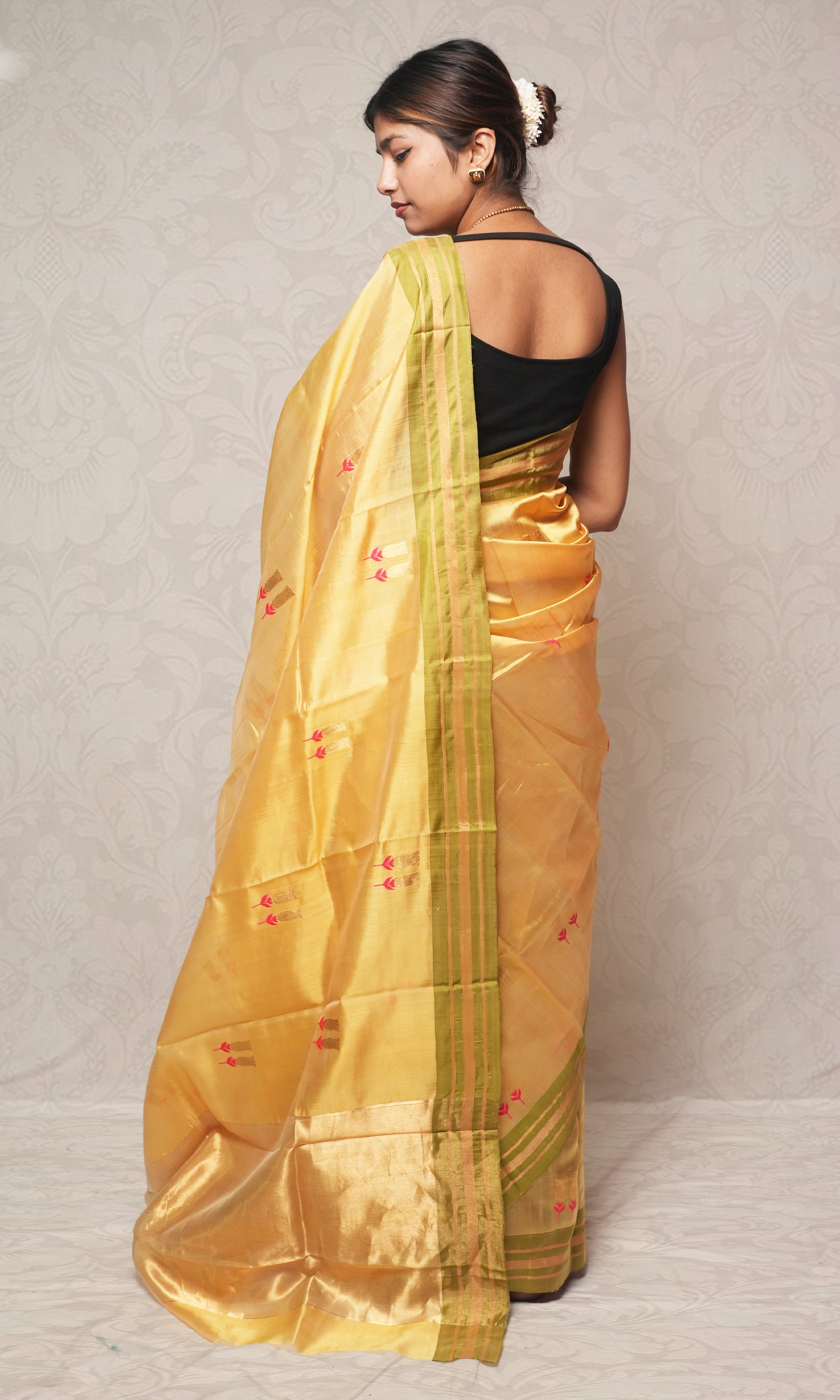 Golden Yellow Mashroo Silk Chanderi Saree