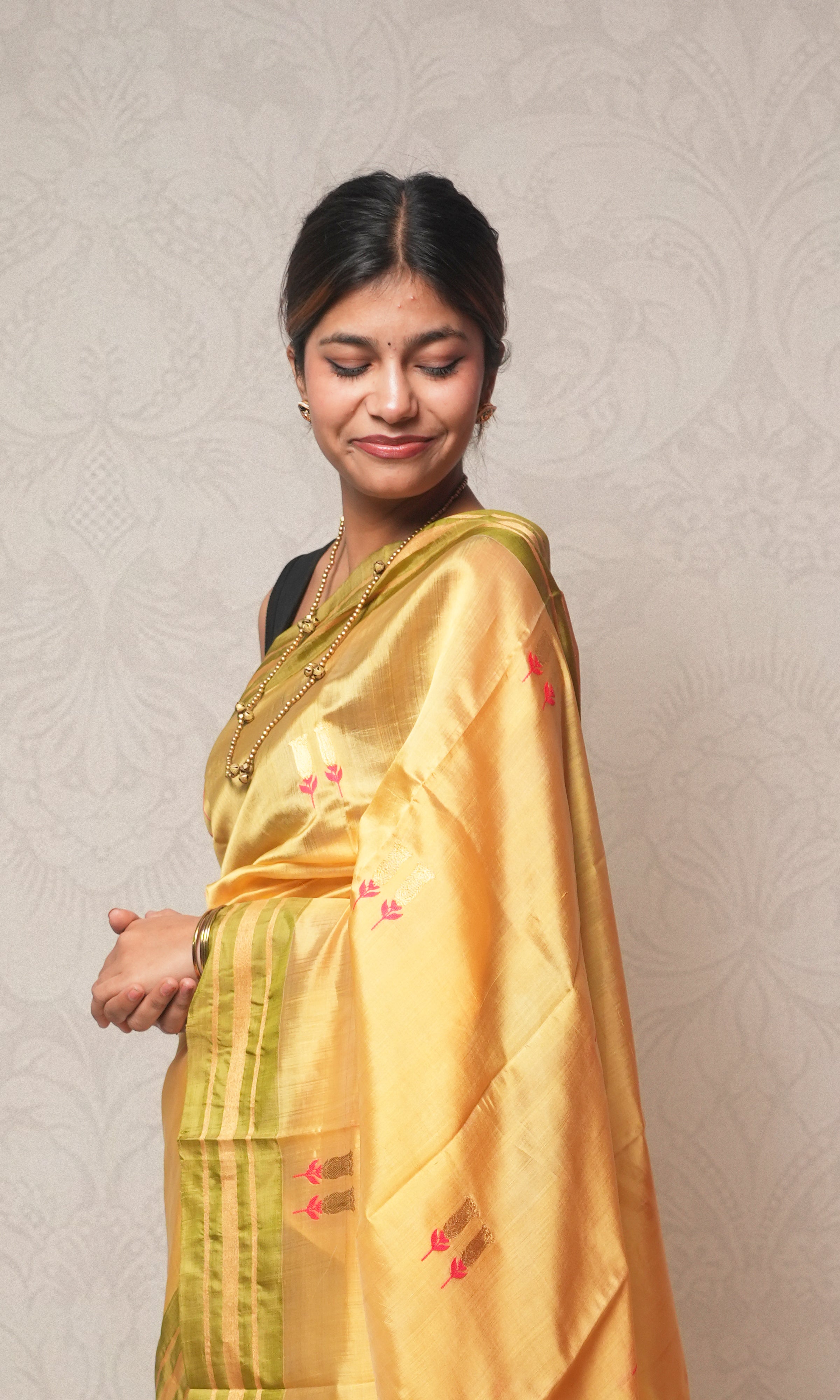 Golden Yellow Mashroo Silk Chanderi Saree