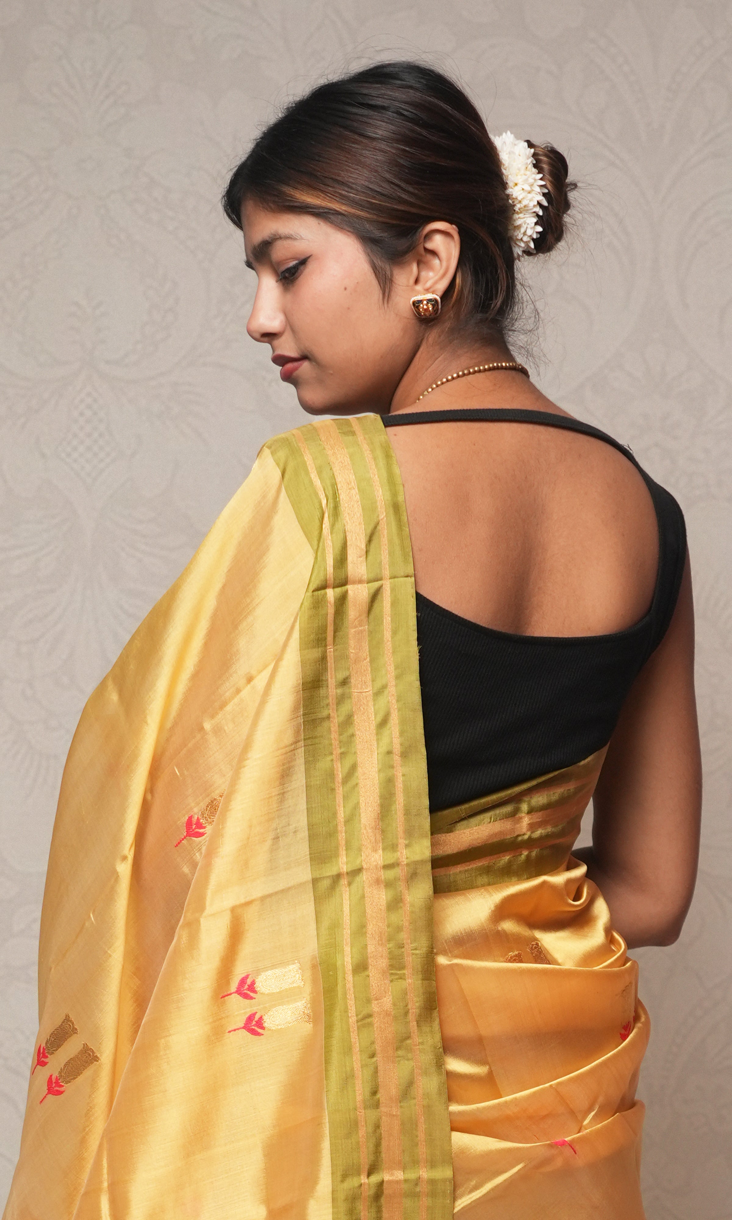 Golden Yellow Mashroo Silk Chanderi Saree
