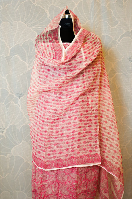 Pink & White  Kota Cotton Dress Material