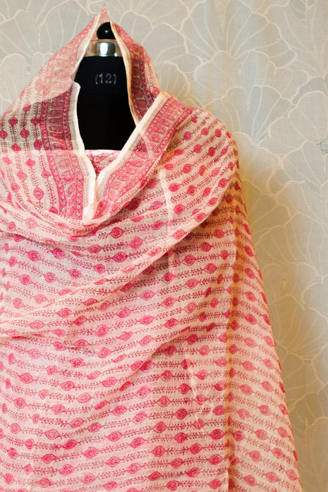 Pink & White  Kota Cotton Dress Material