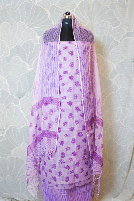 Purple & Lavender Kota Cotton Dress Material