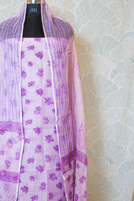 Purple & Lavender Kota Cotton Dress Material