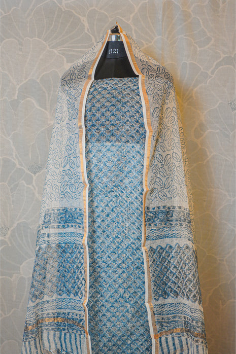 Light Blue & White  Kota Cotton Dress Material