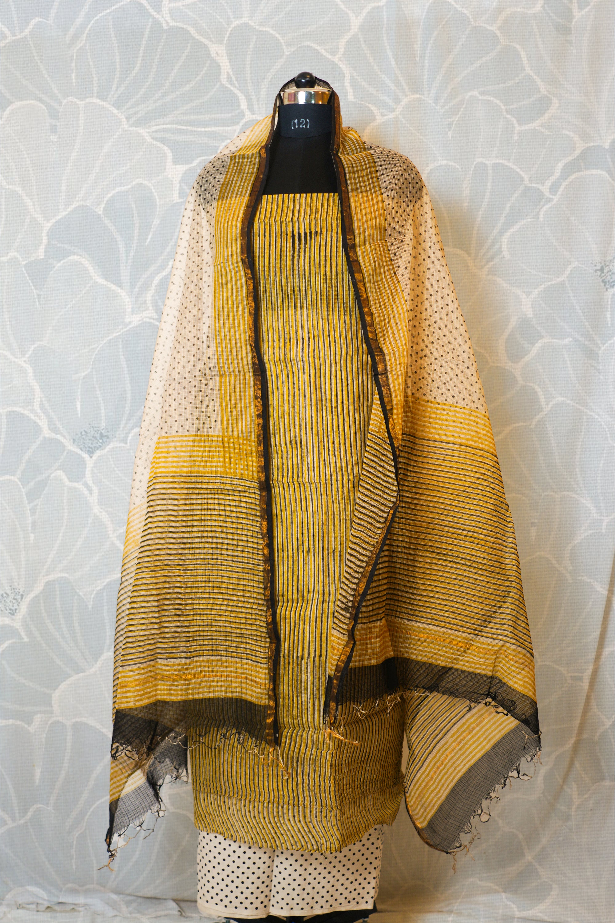 Mustard & Black Kota Cotton Dress Material