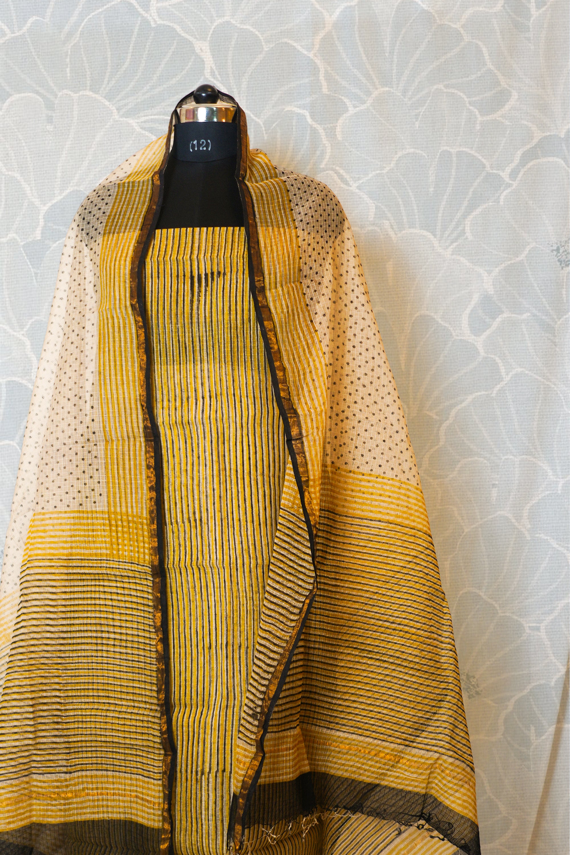Mustard & Black Kota Cotton Dress Material