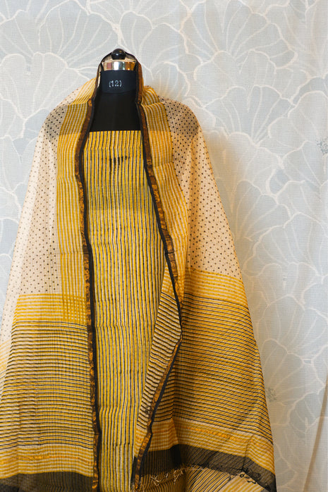 Mustard & Black Kota Cotton Dress Material