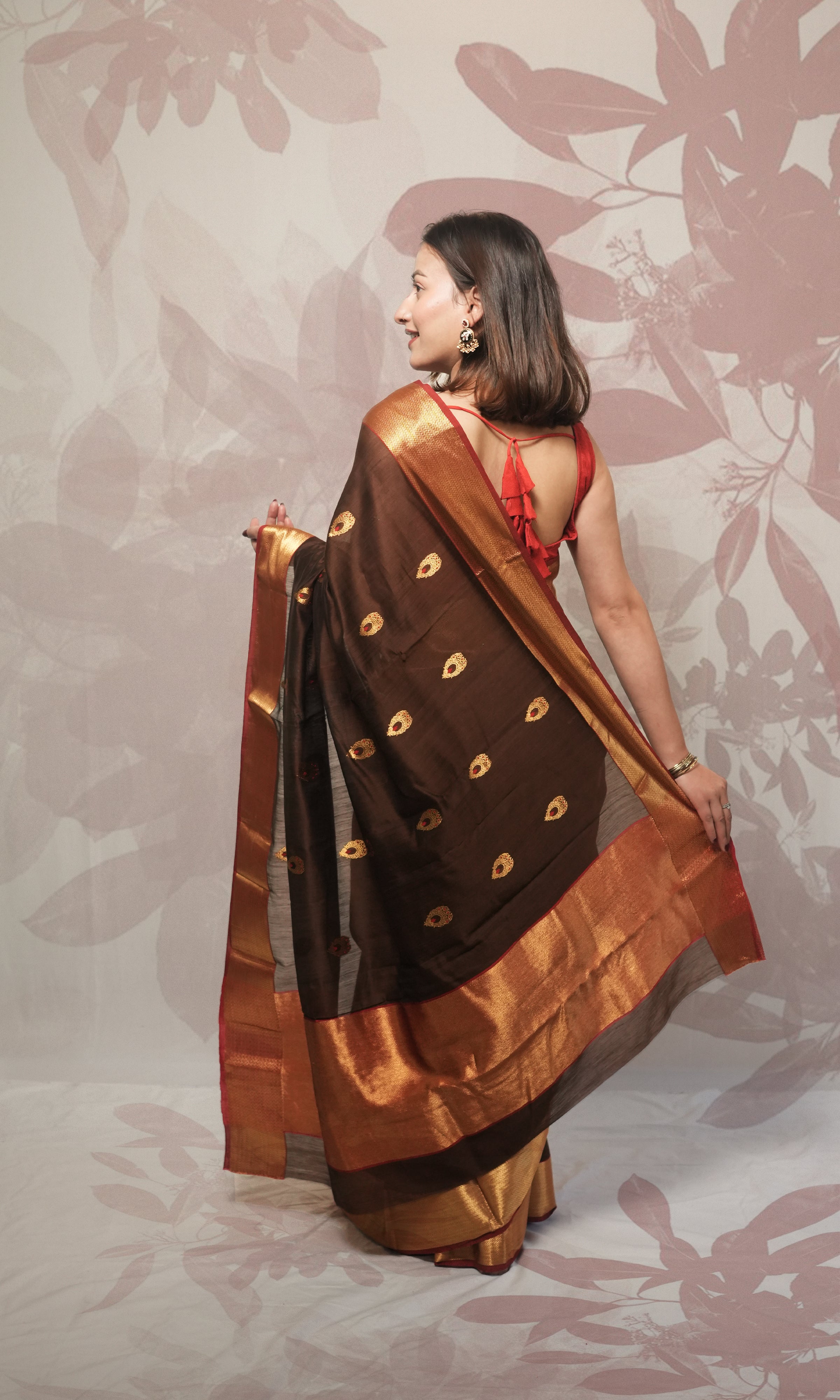 Walnut Brown Red And Gold Border And Palla Chanderi Silk Saree