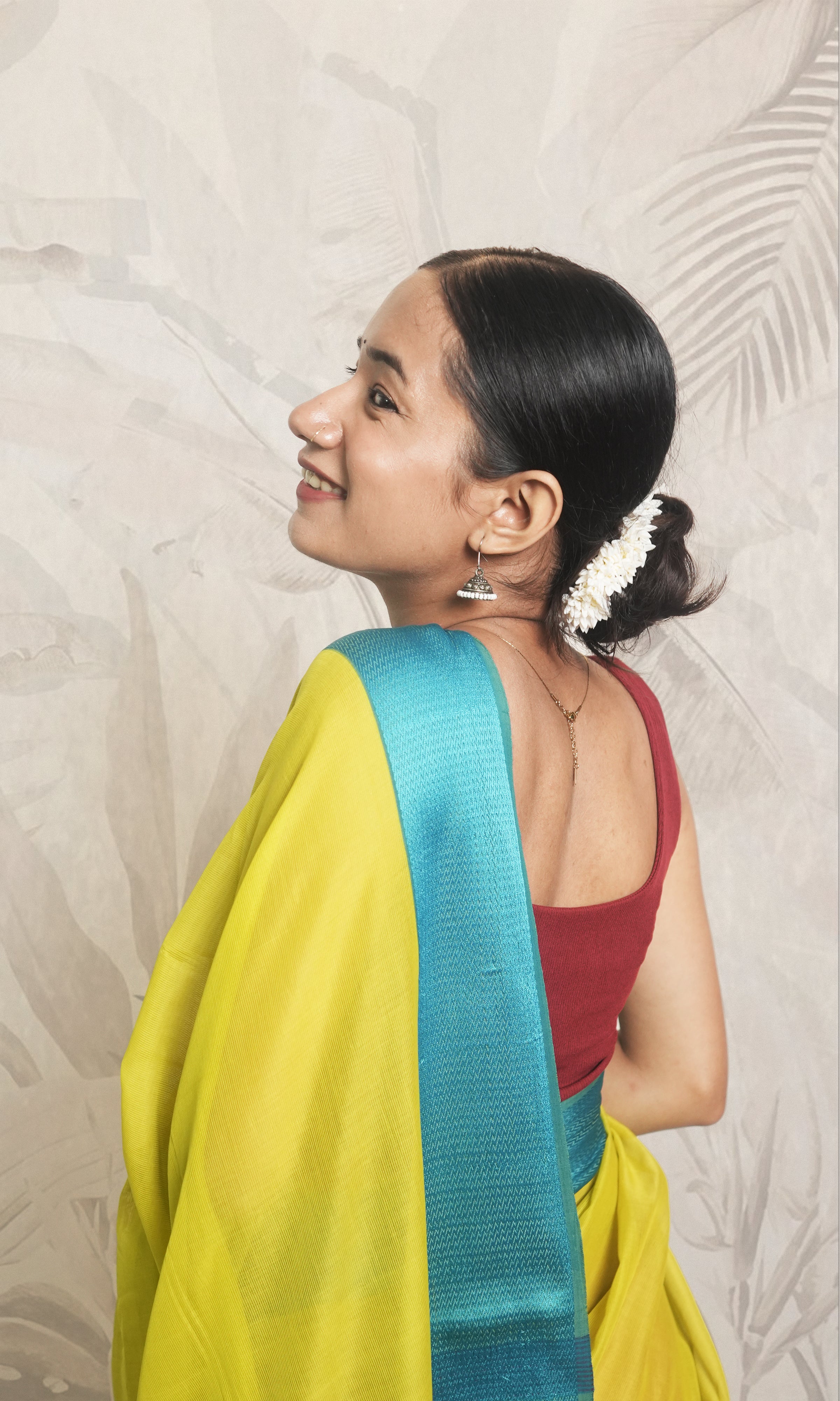 Rani Pink & Firozi Ganga Jamuna Border Light Menhdi Green Maheshwari Saree With Blouse Piece