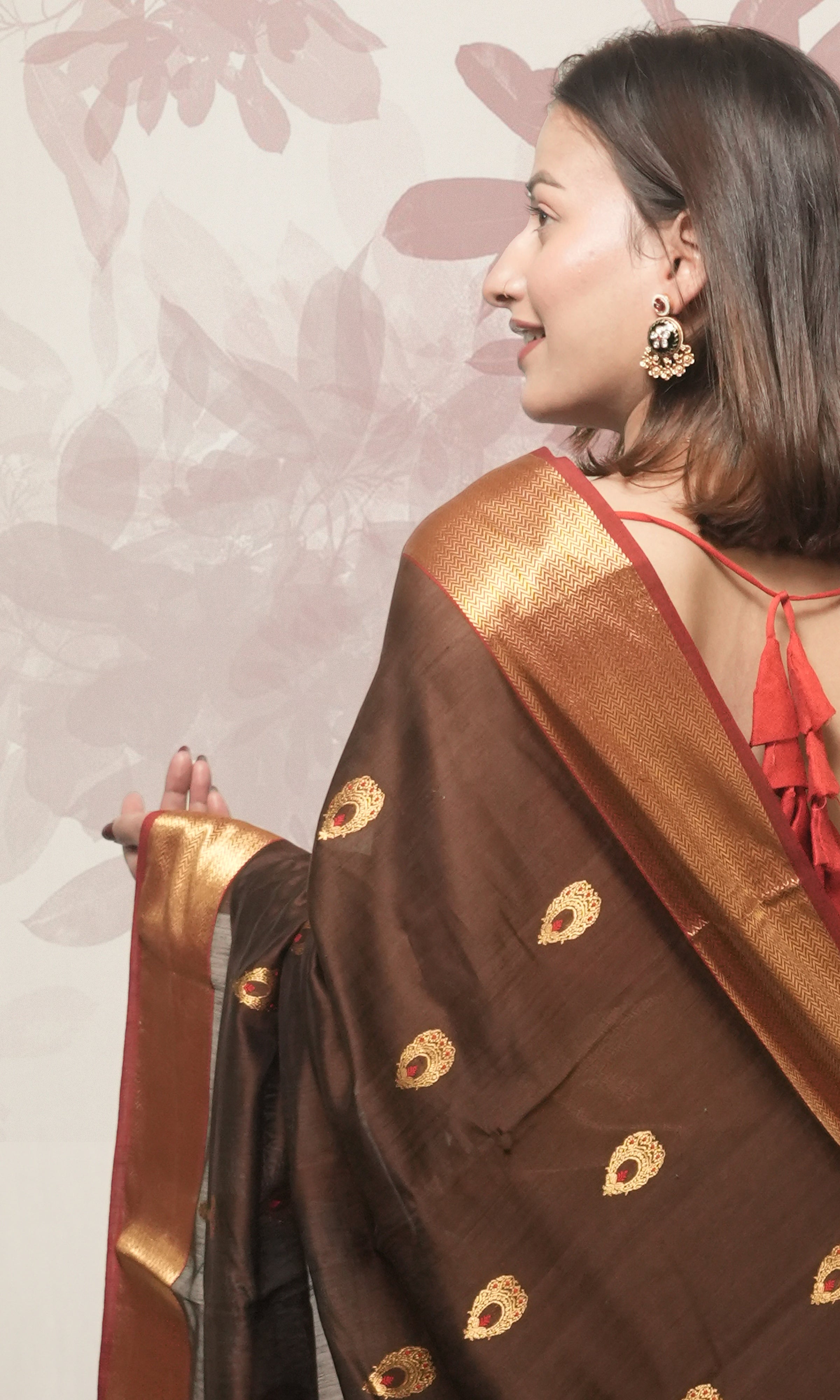 Walnut Brown Red And Gold Border And Palla Chanderi Silk Saree