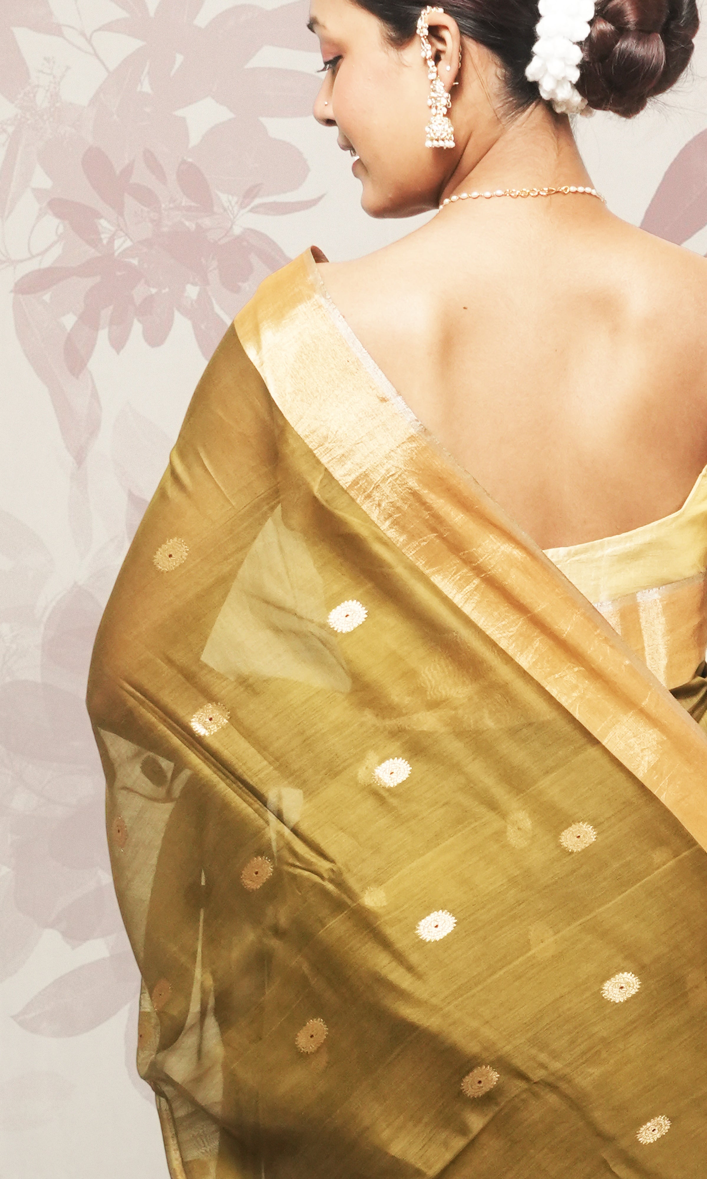 Mehandi  And Gold Border Chanderi Silk Saree