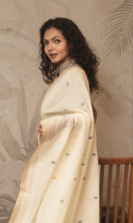 Off White Cotton Jamdani Saree