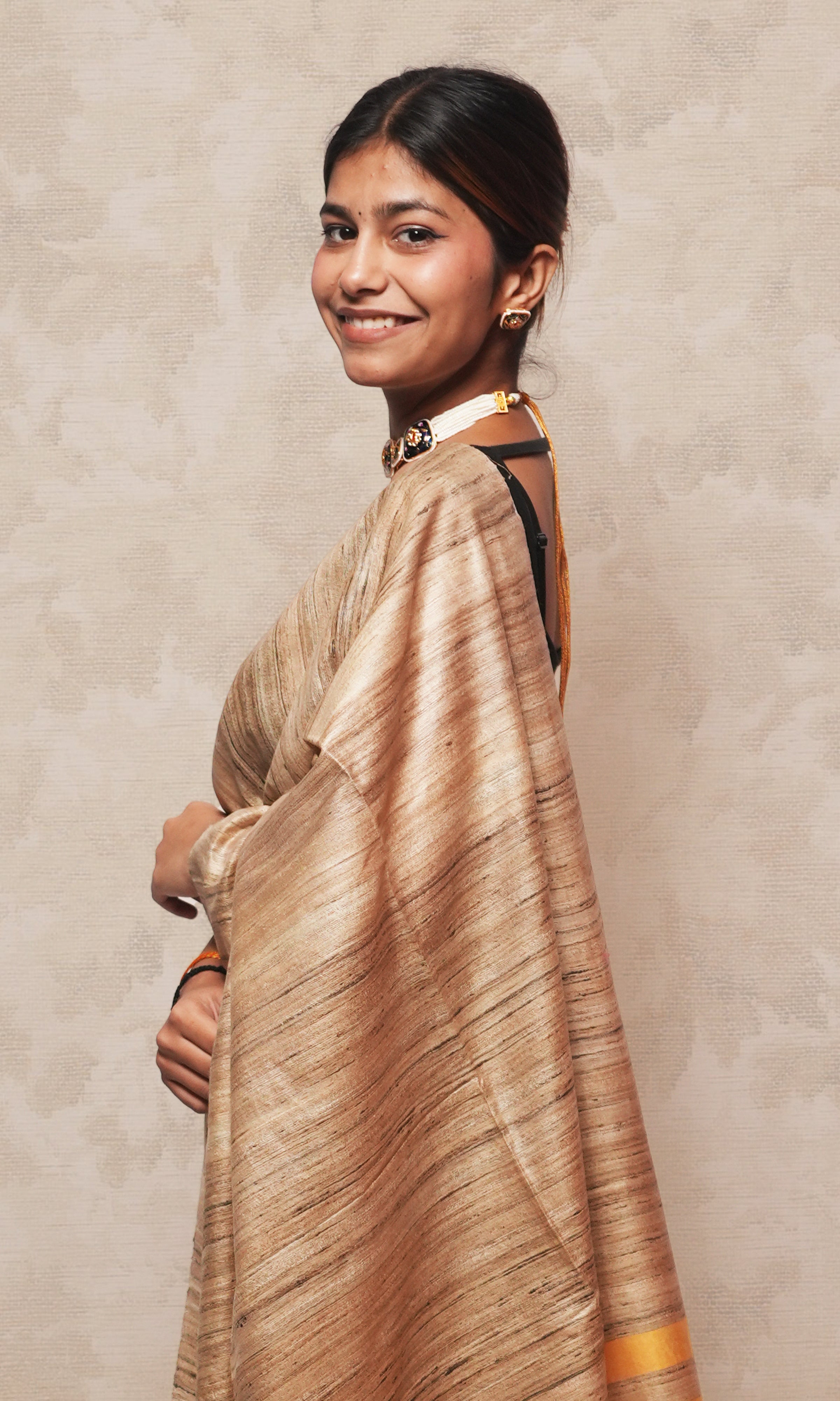 Beautiful Gamboge Yellow And Raw Gold Gicha Tussar Silk Saree