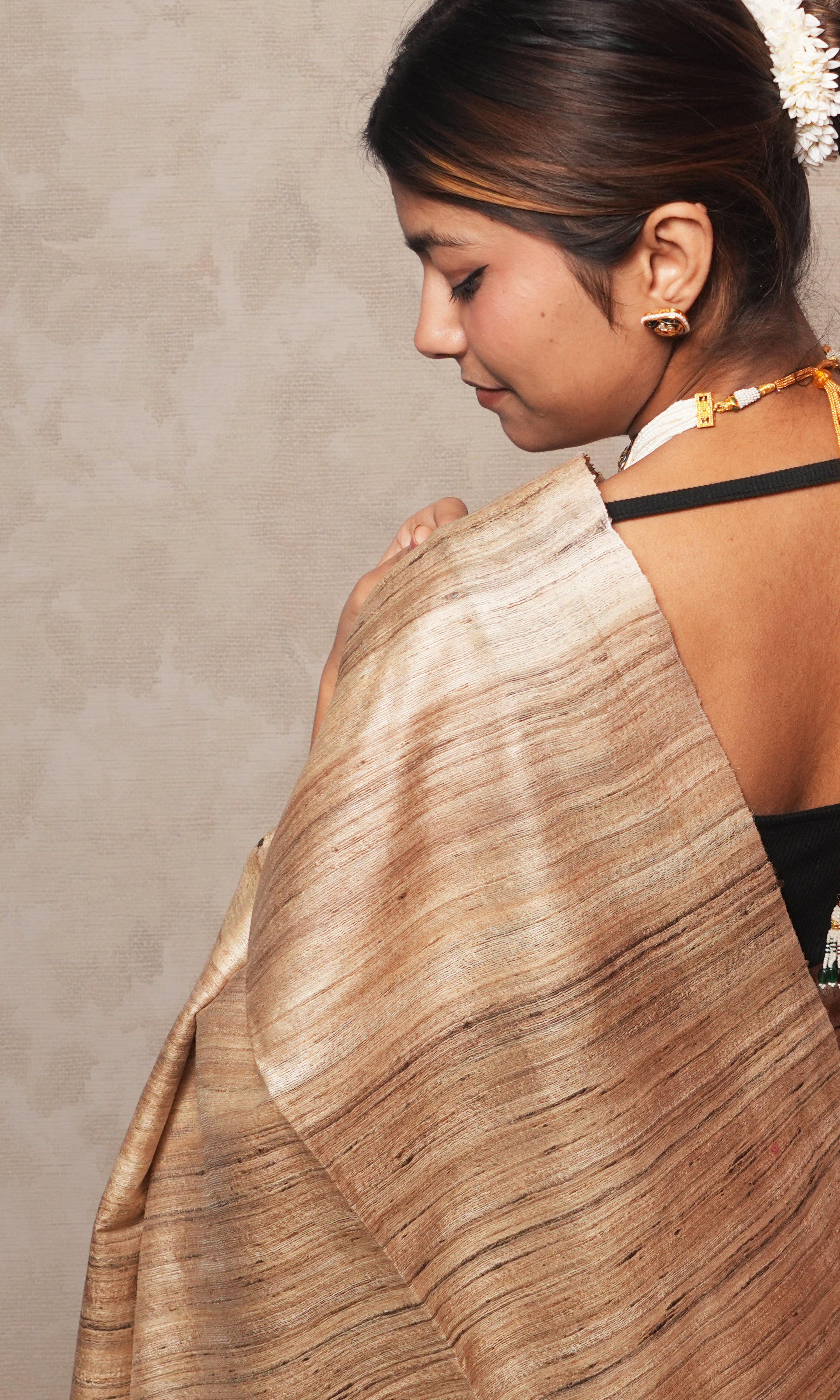 Beautiful Gamboge Yellow And Raw Gold Gicha Tussar Silk Saree