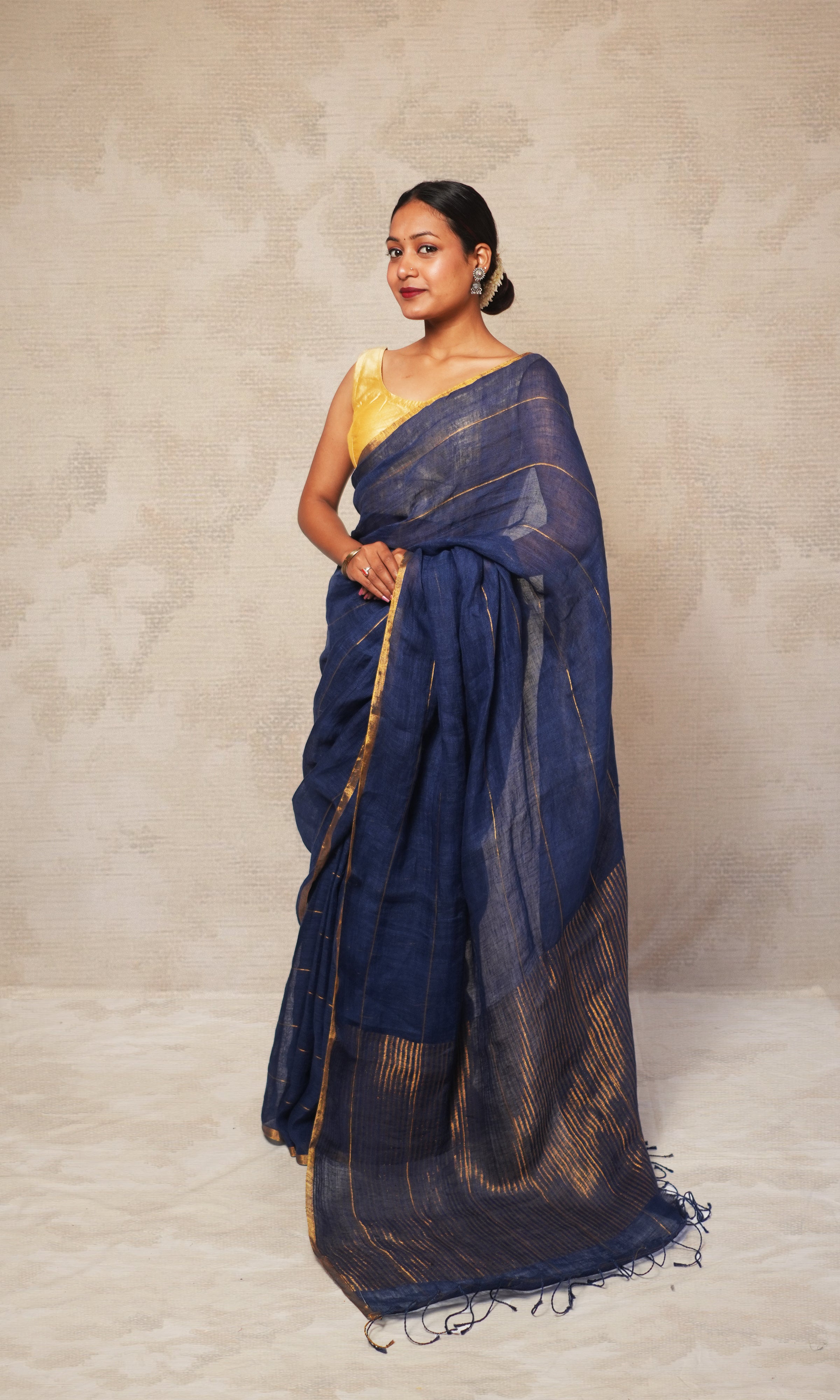 Steal Blue Linen Saree