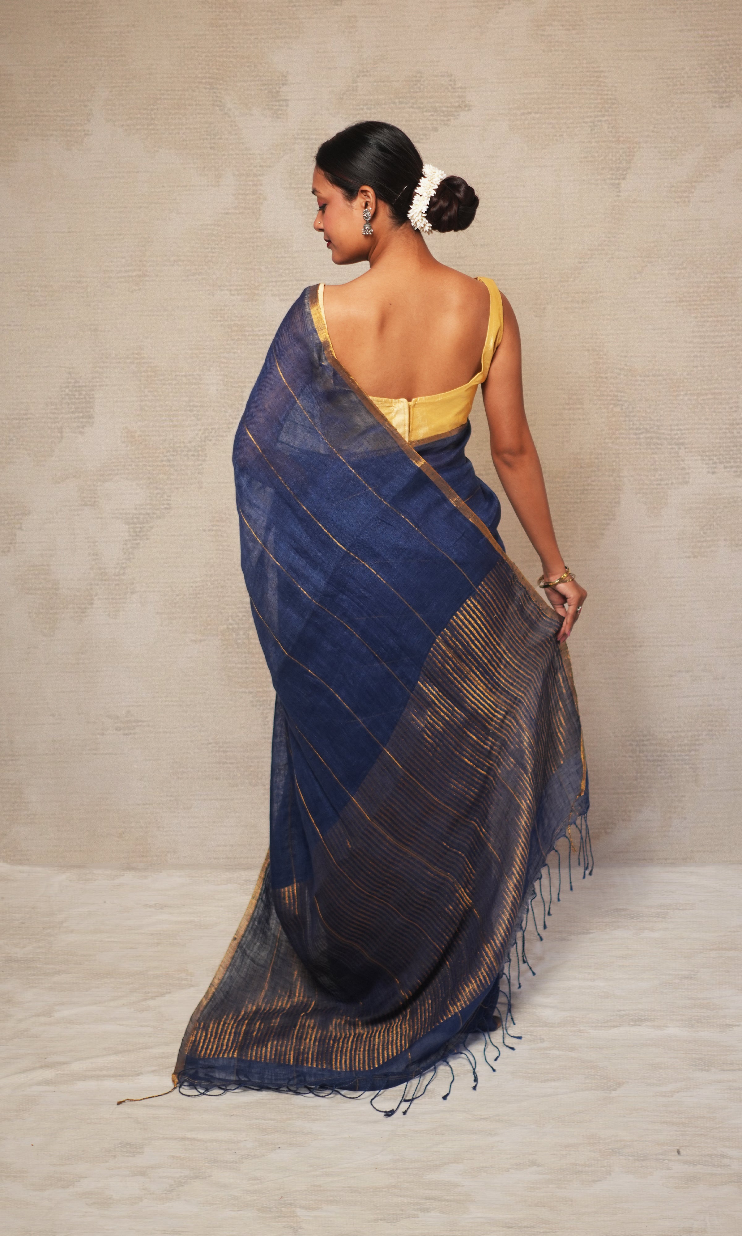 Steal Blue Linen Saree