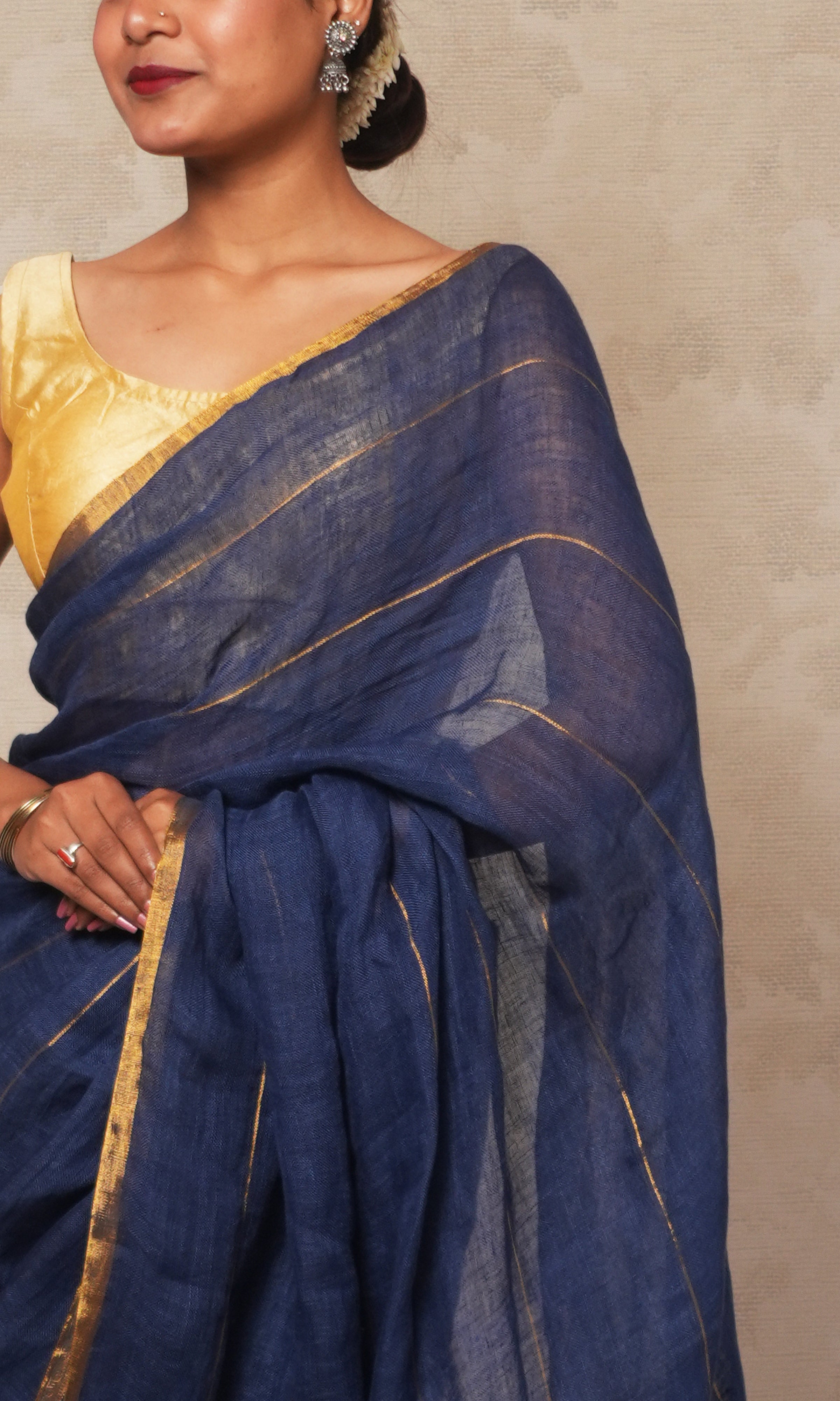 Steal Blue Linen Saree