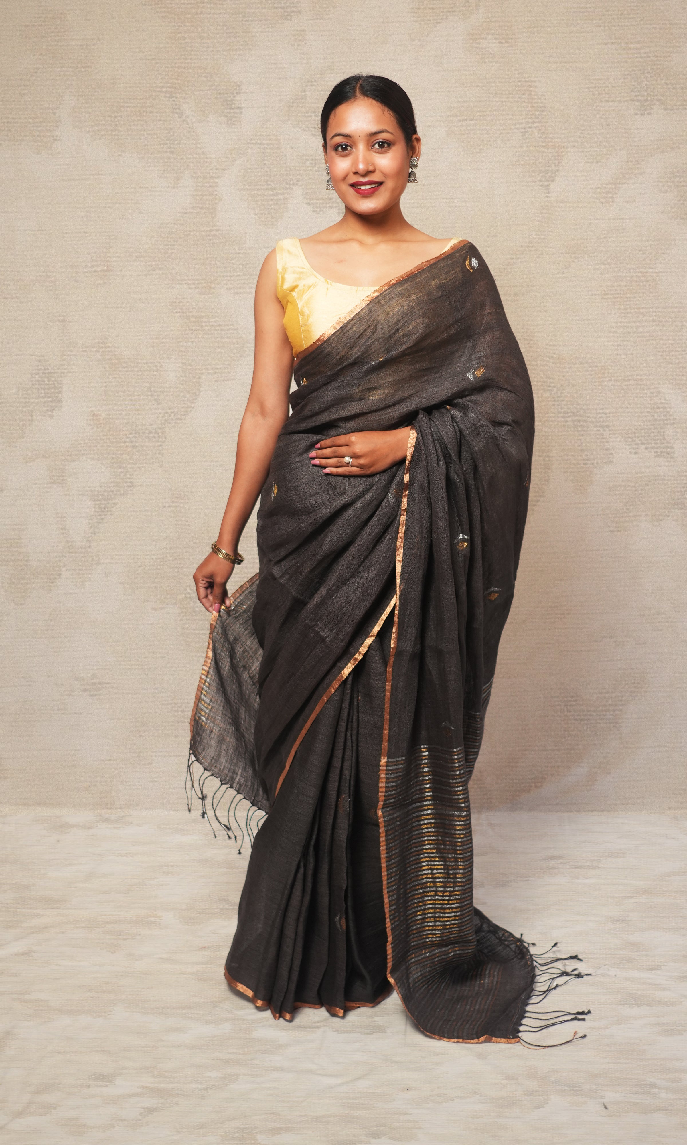 Deep Grey Linen Saree