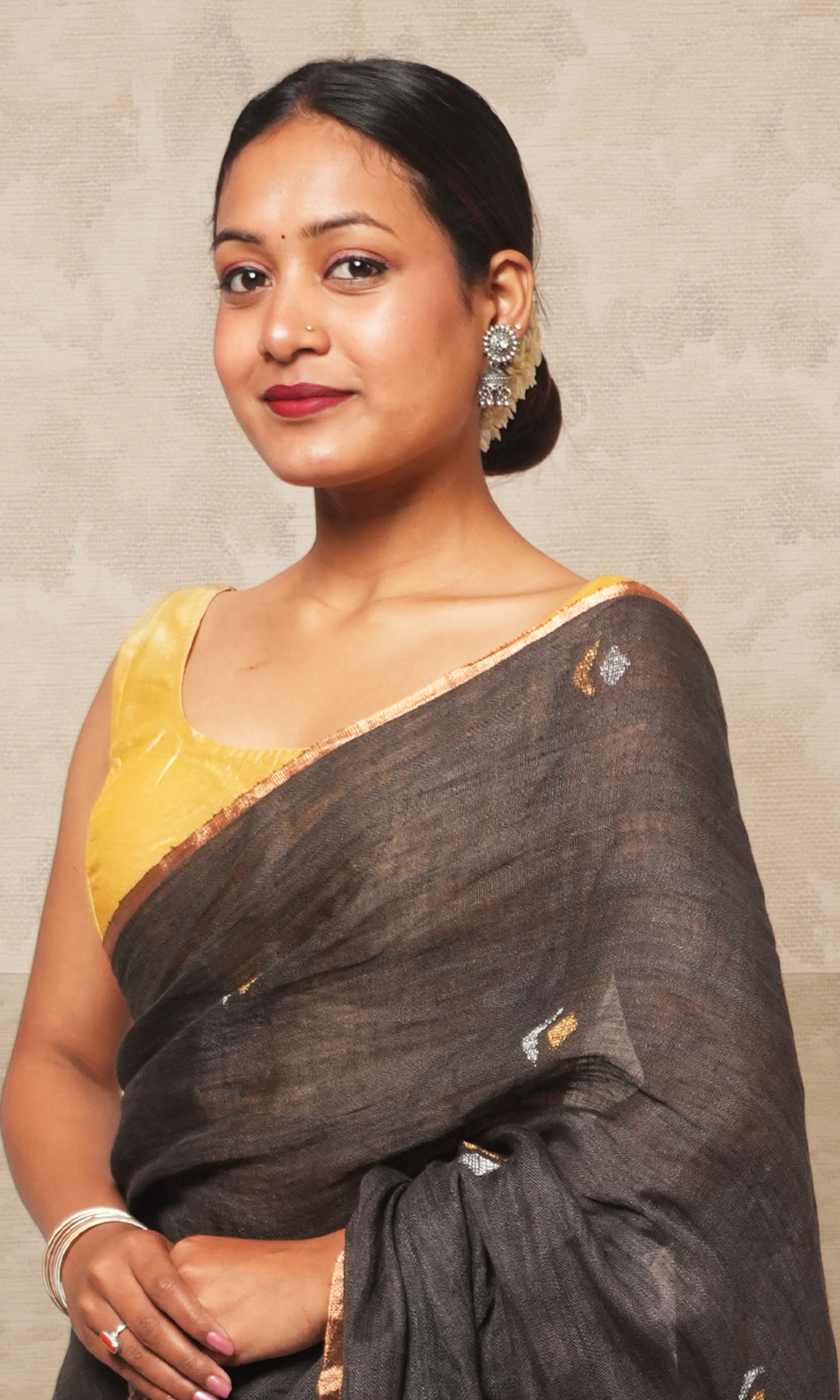 Deep Grey Linen Saree