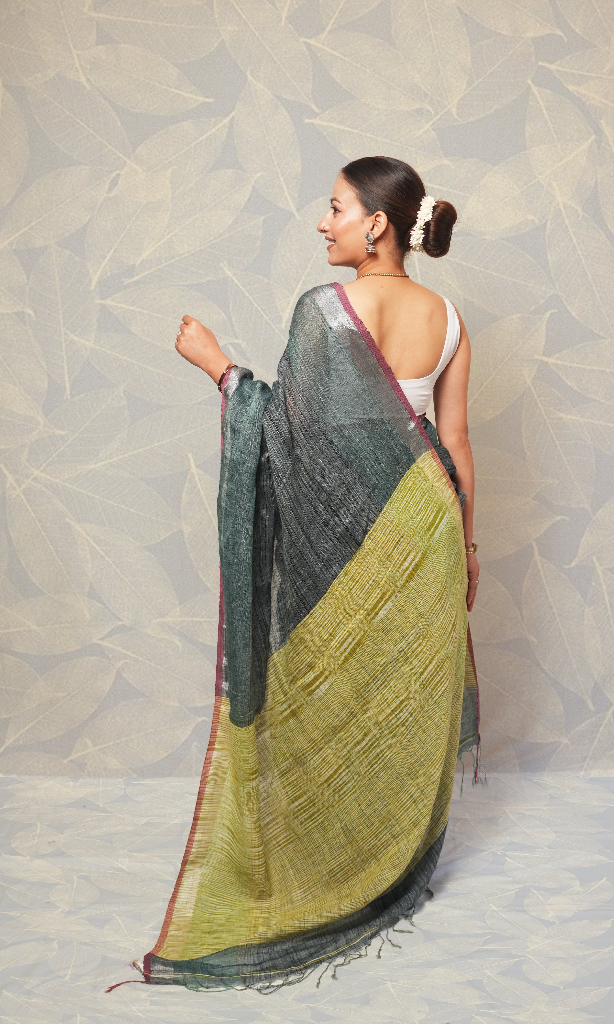 Thyme Green Linen Saree