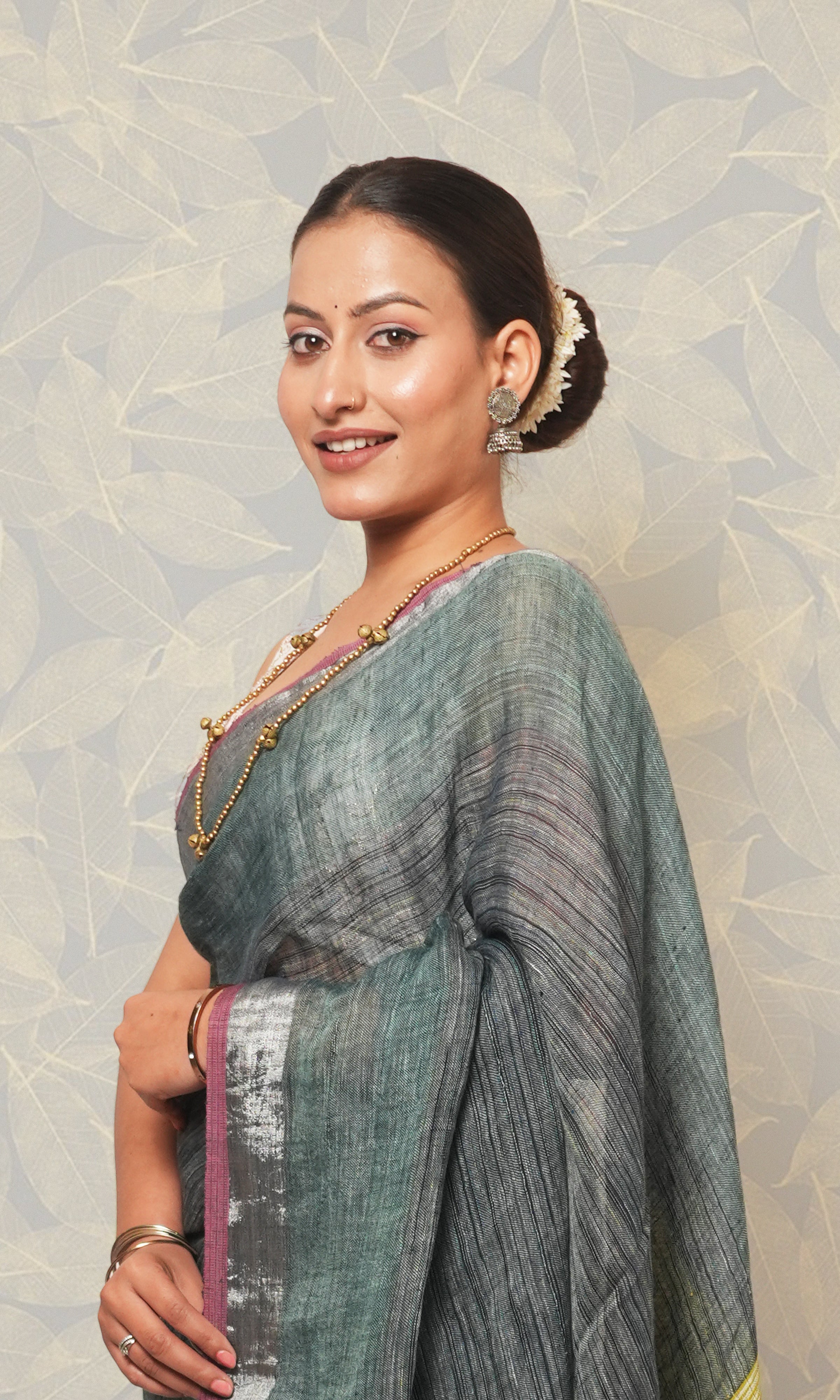 Thyme Green Linen Saree