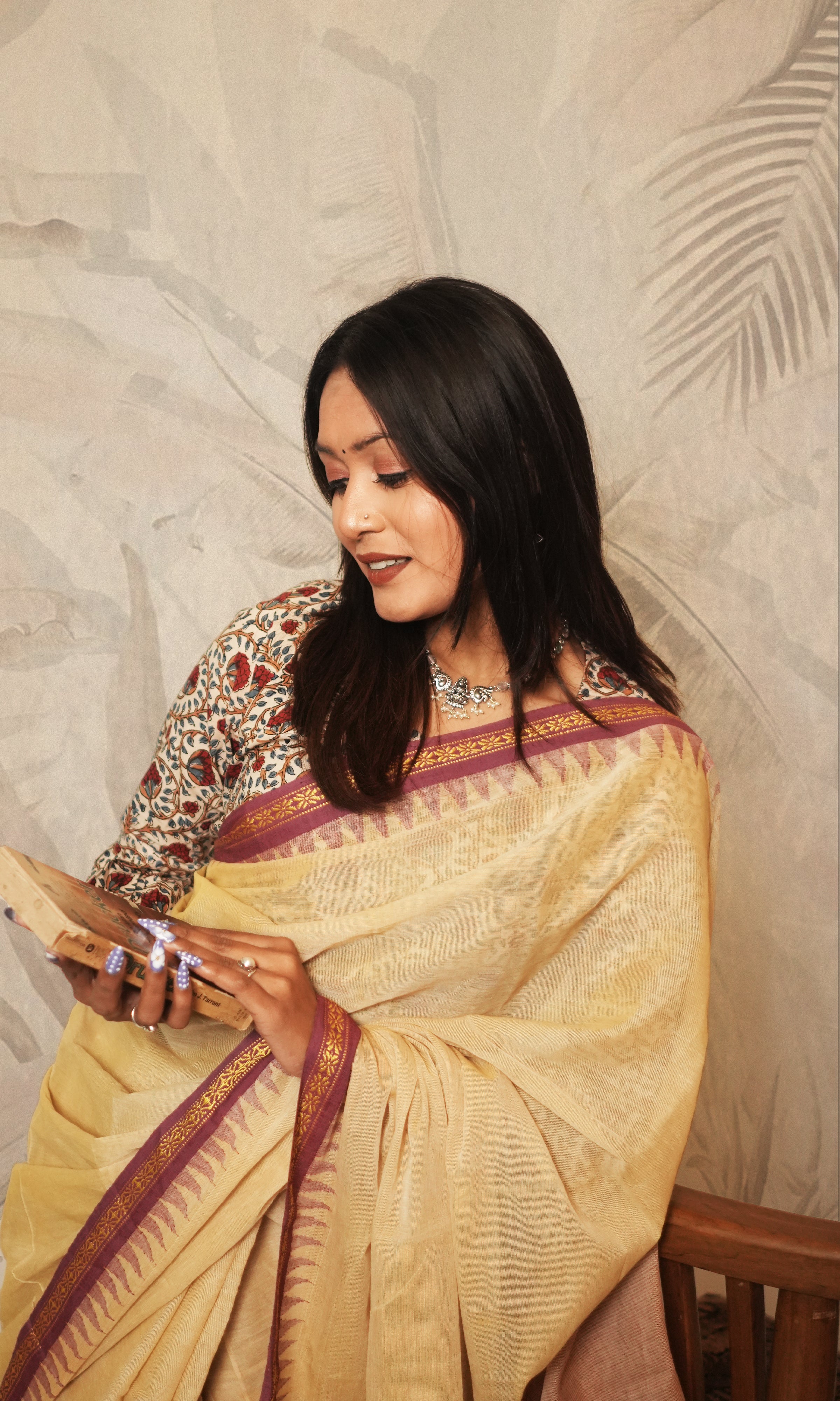Dull Yellow And Maroon Border Ponduru Khadi Saree