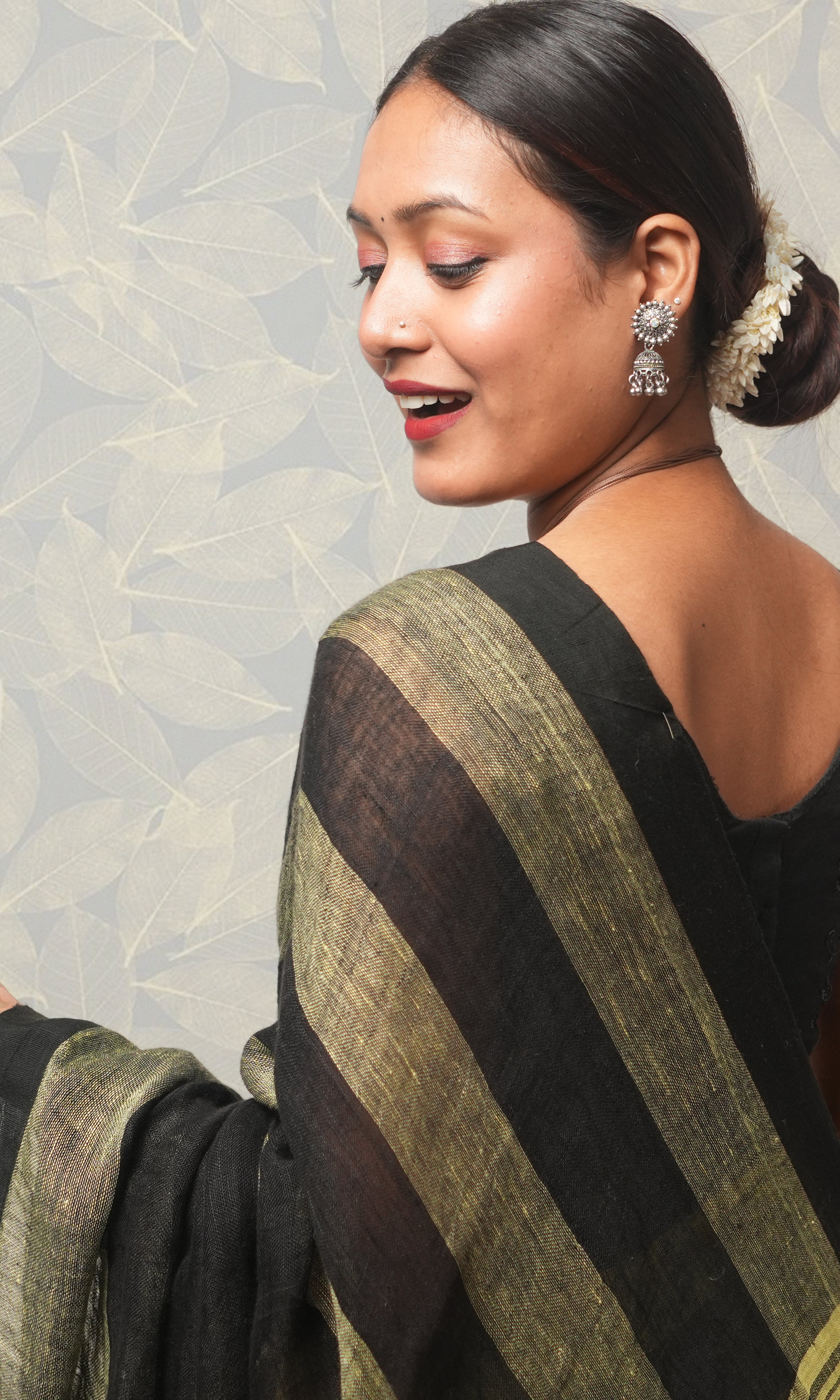 Black And Lemon Yellow Strip Linen Saree