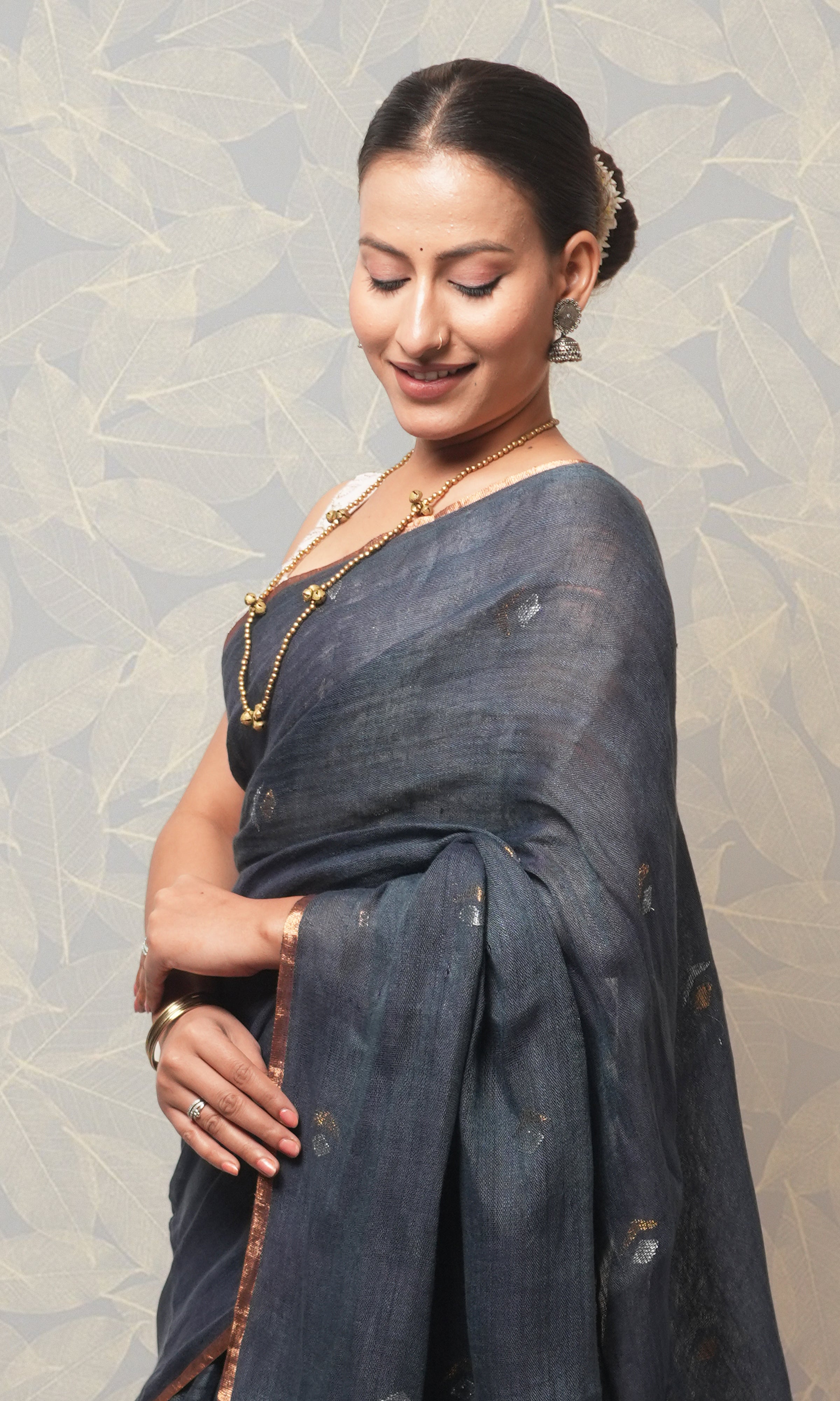 Deep Grey Linen Saree