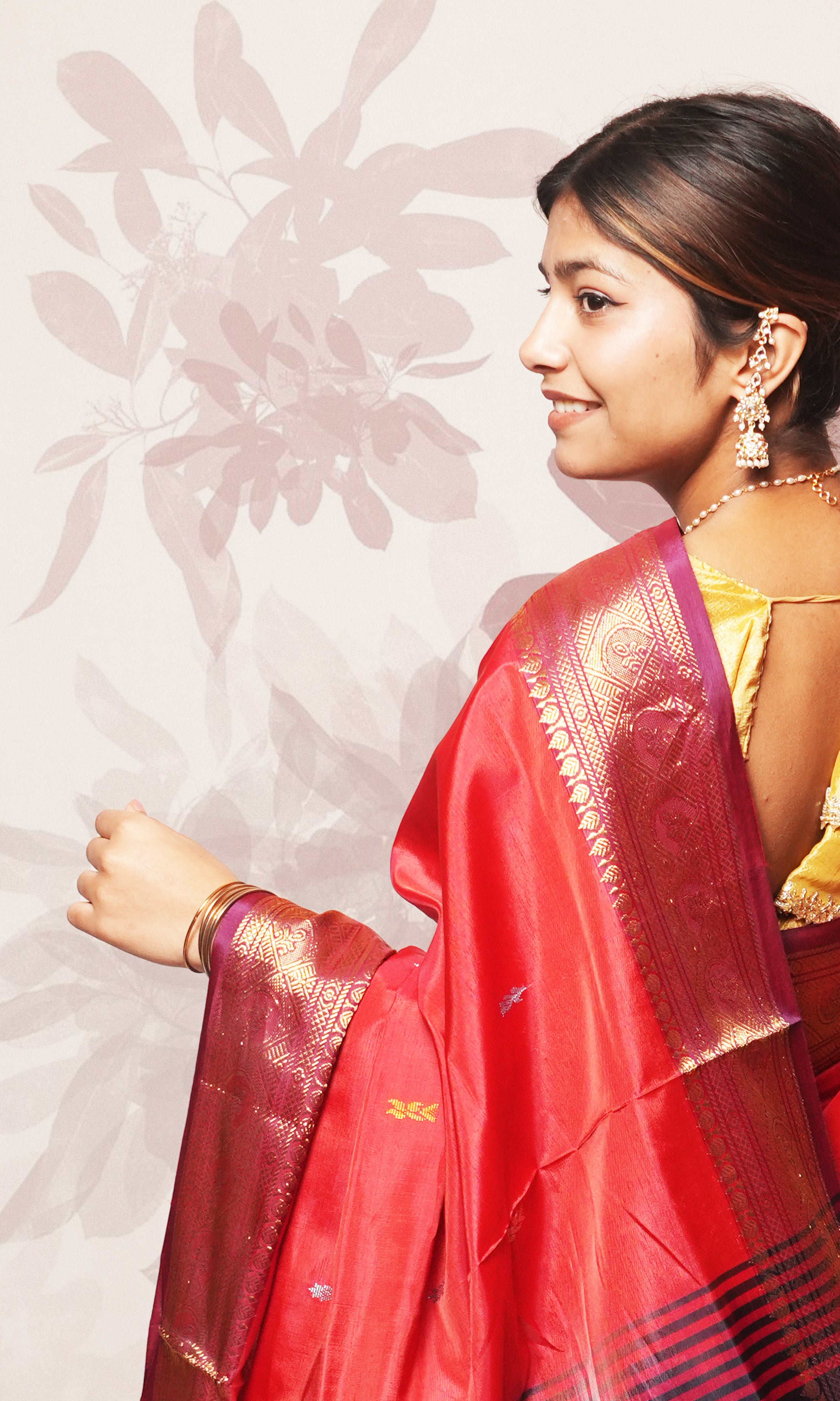 Rust Red Body And Dark Blue Palla Banana Silk Saree With  Zari