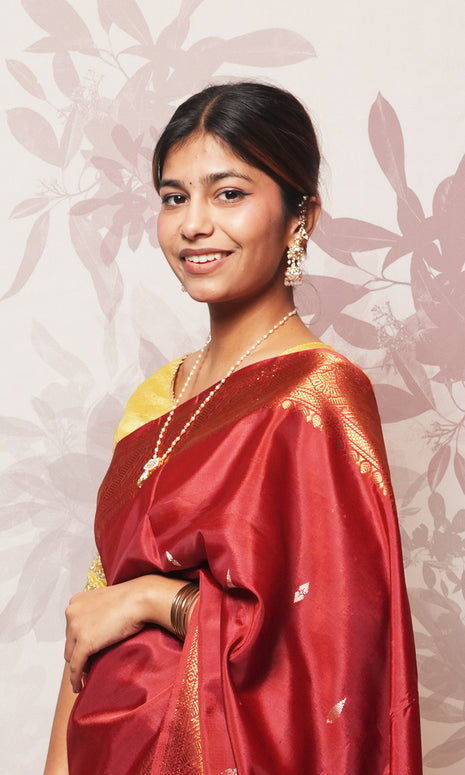 Dark Maroon Body And Purple Palla Banana Silk Saree With Zari
