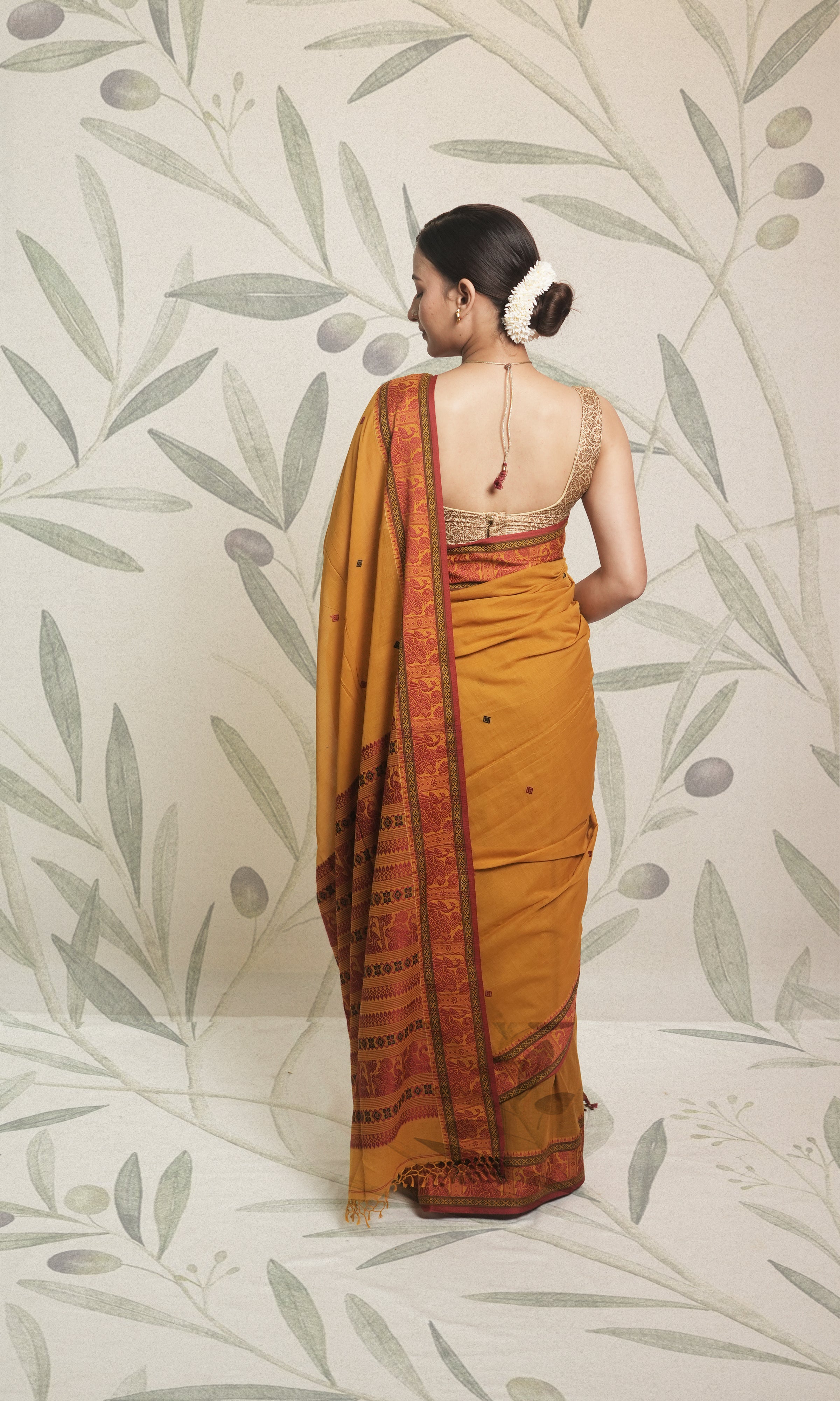 Ochre Yellow Cotton Baluchari Saree With Blouse Piece