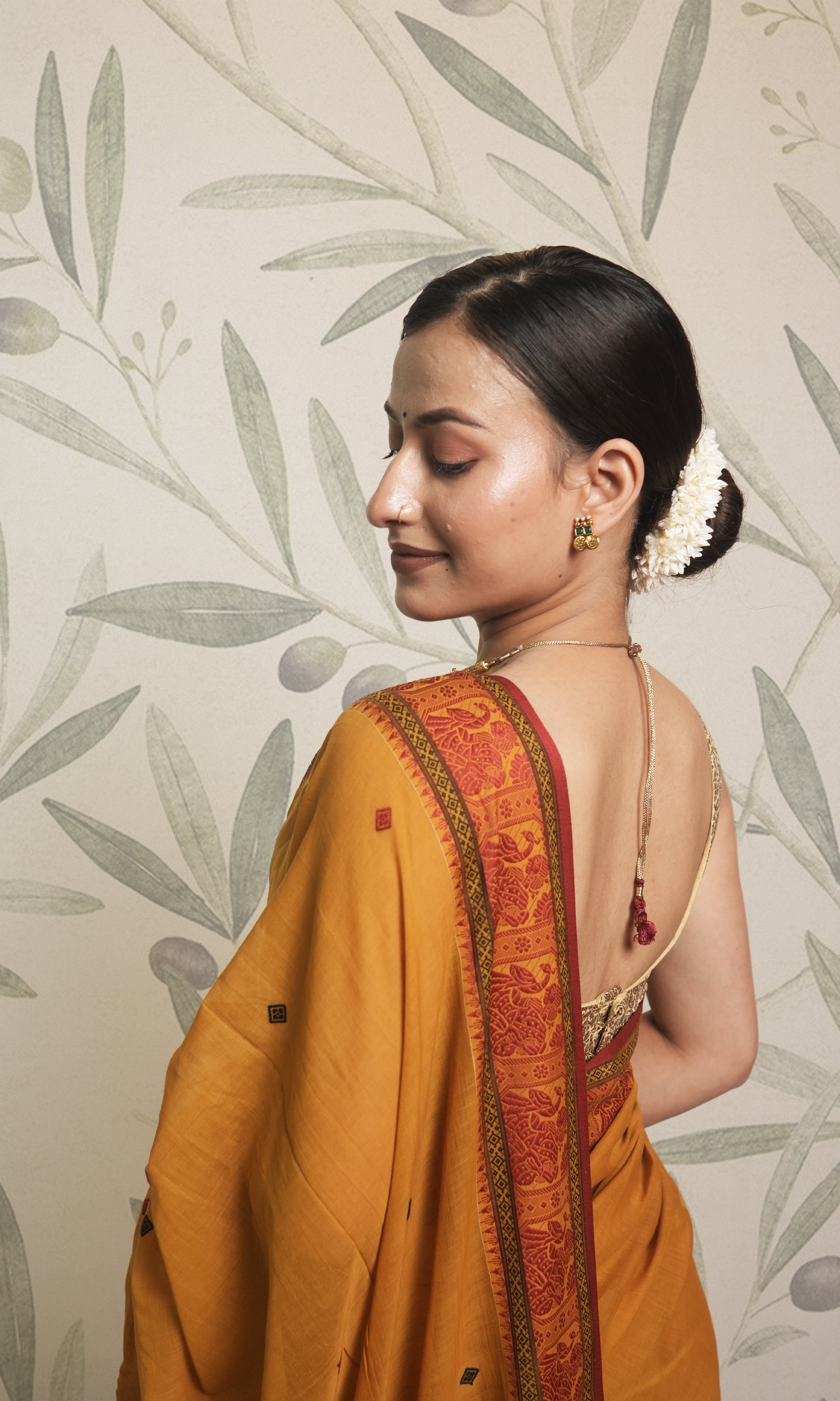 Ochre Yellow Cotton Baluchari Saree With Blouse Piece