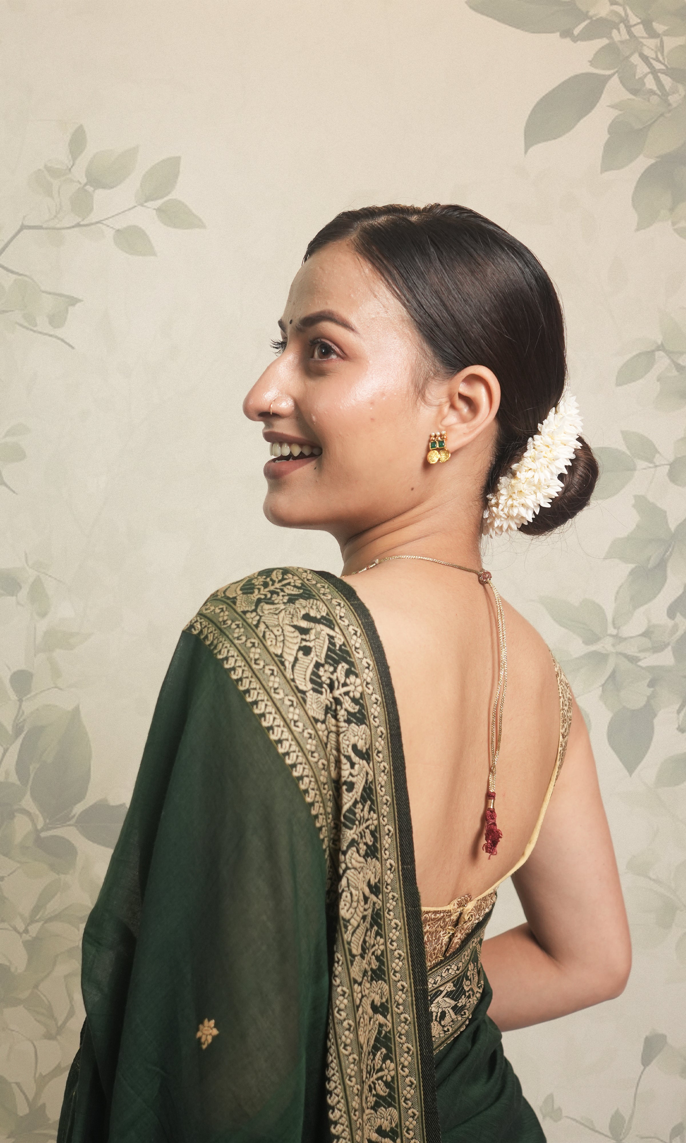 Deep Green Cotton Baluchari Saree With Blouse Piece