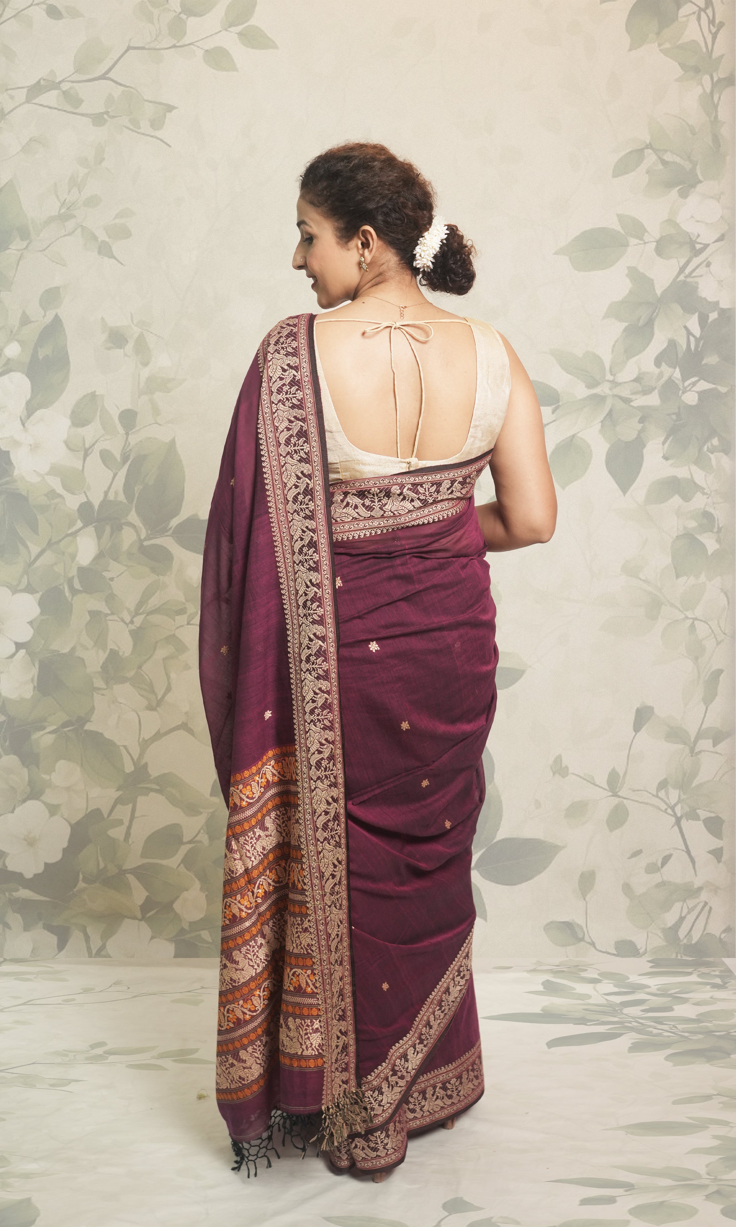 Purple Cotton Baluchari Saree With Blouse Piece