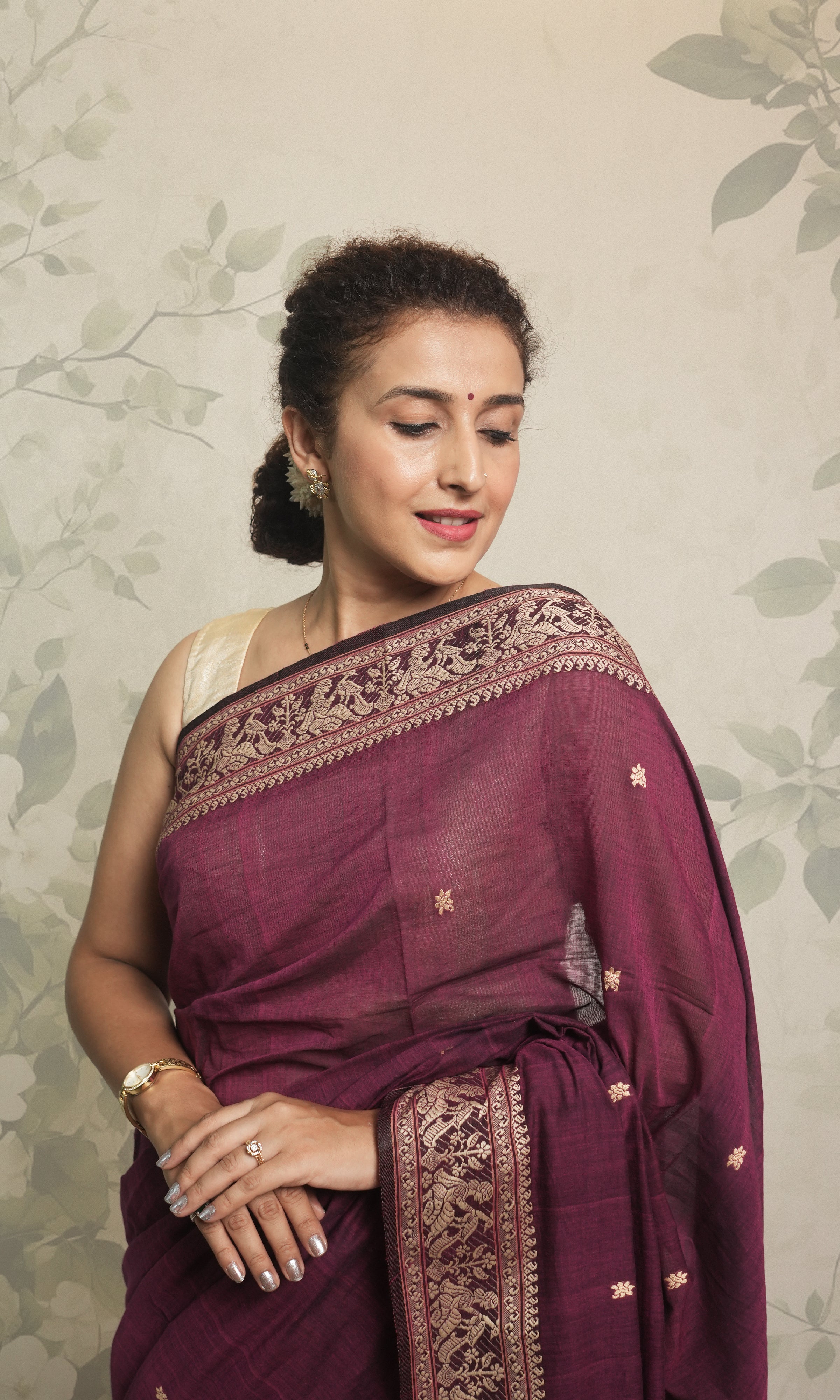 Purple Cotton Baluchari Saree With Blouse Piece