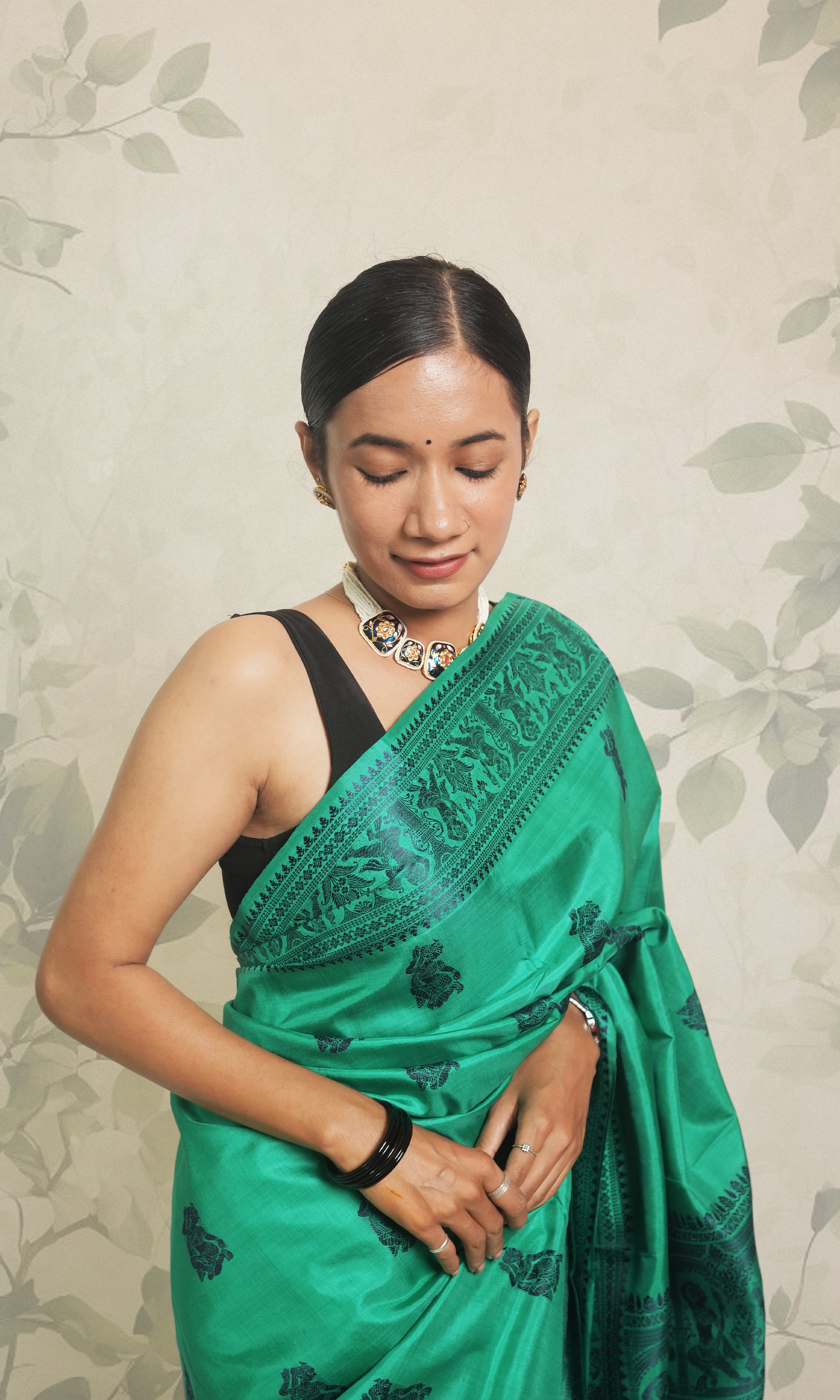 Sea Green With Blue Resham Thread Work Silk Saree With Blouse Piece