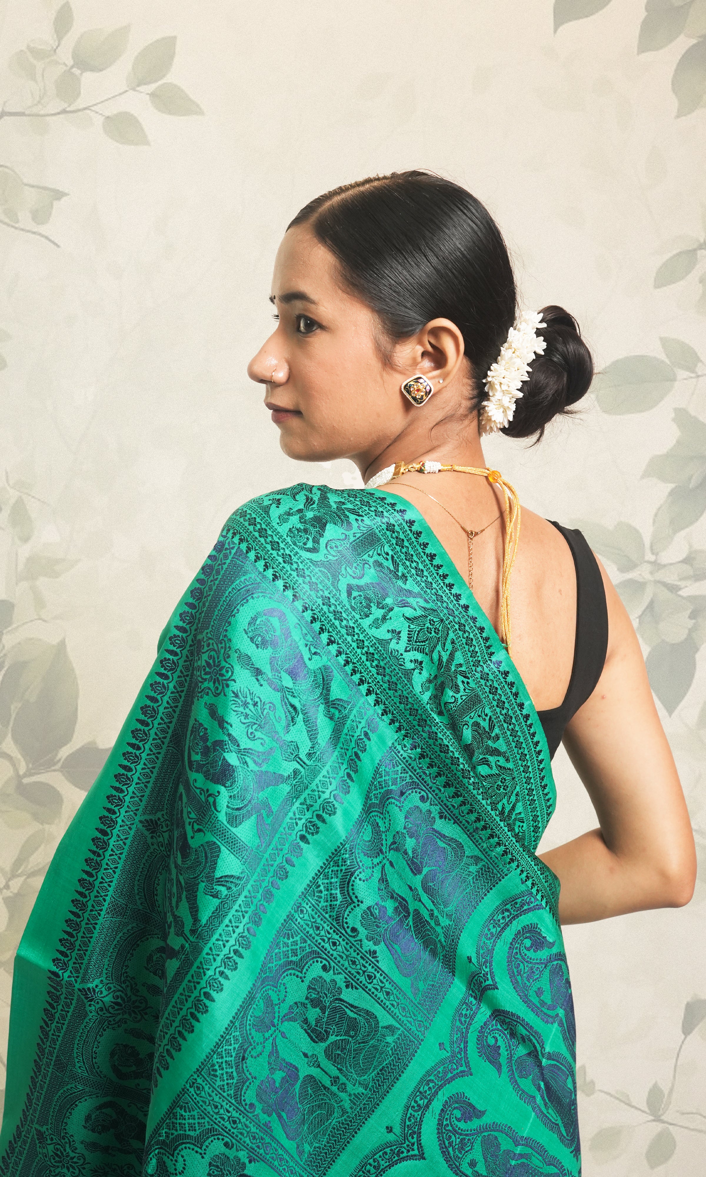 Sea Green With Blue Resham Thread Work Silk Saree With Blouse Piece