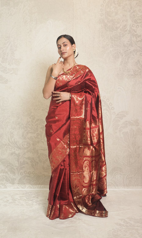 Vibrint Brick Red Swarnachari Silk Saree With Blouse Piece