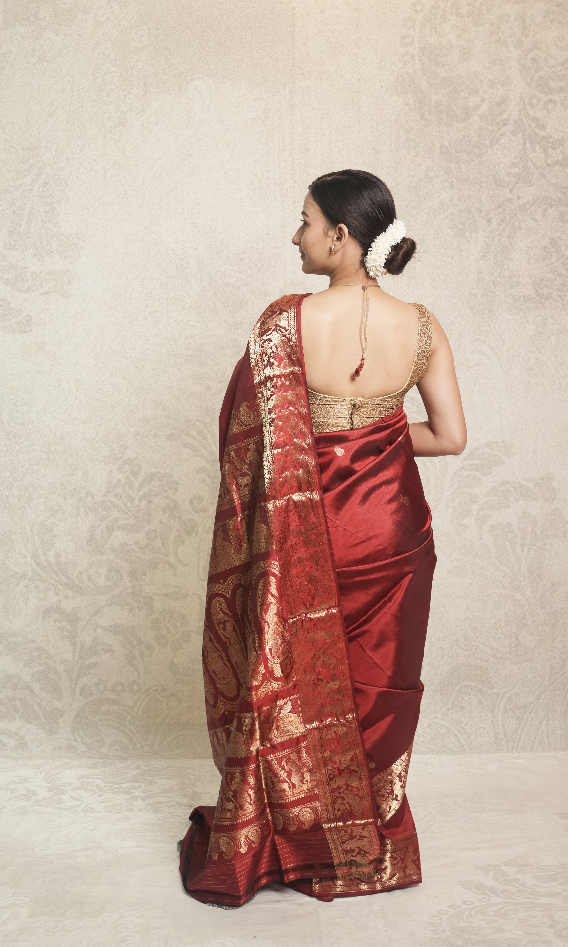 Vibrint Brick Red Swarnachari Silk Saree With Blouse Piece