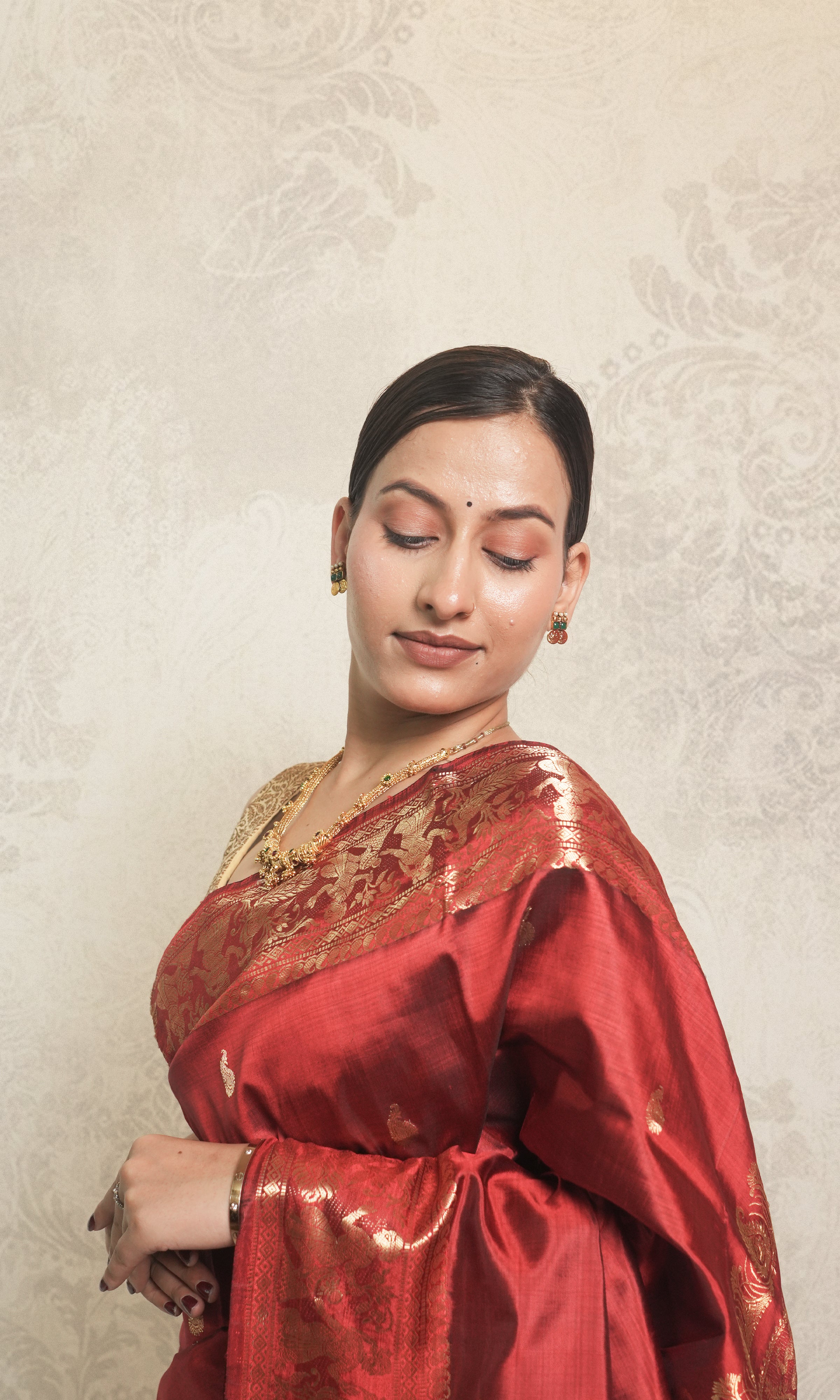 Vibrint Brick Red Swarnachari Silk Saree With Blouse Piece