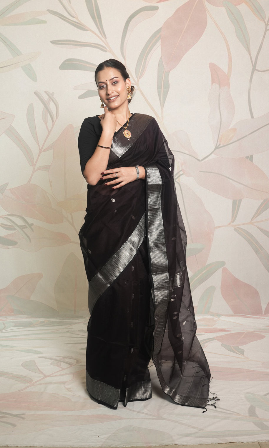 Dark Wine & Silver Border Maheshwari