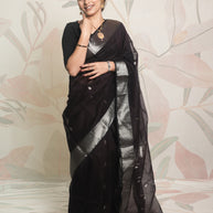 Dark Wine & Silver Border Maheshwari