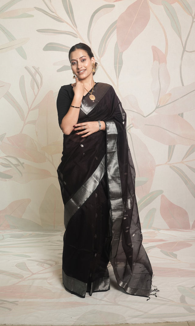 Dark Wine & Silver Border Maheshwari